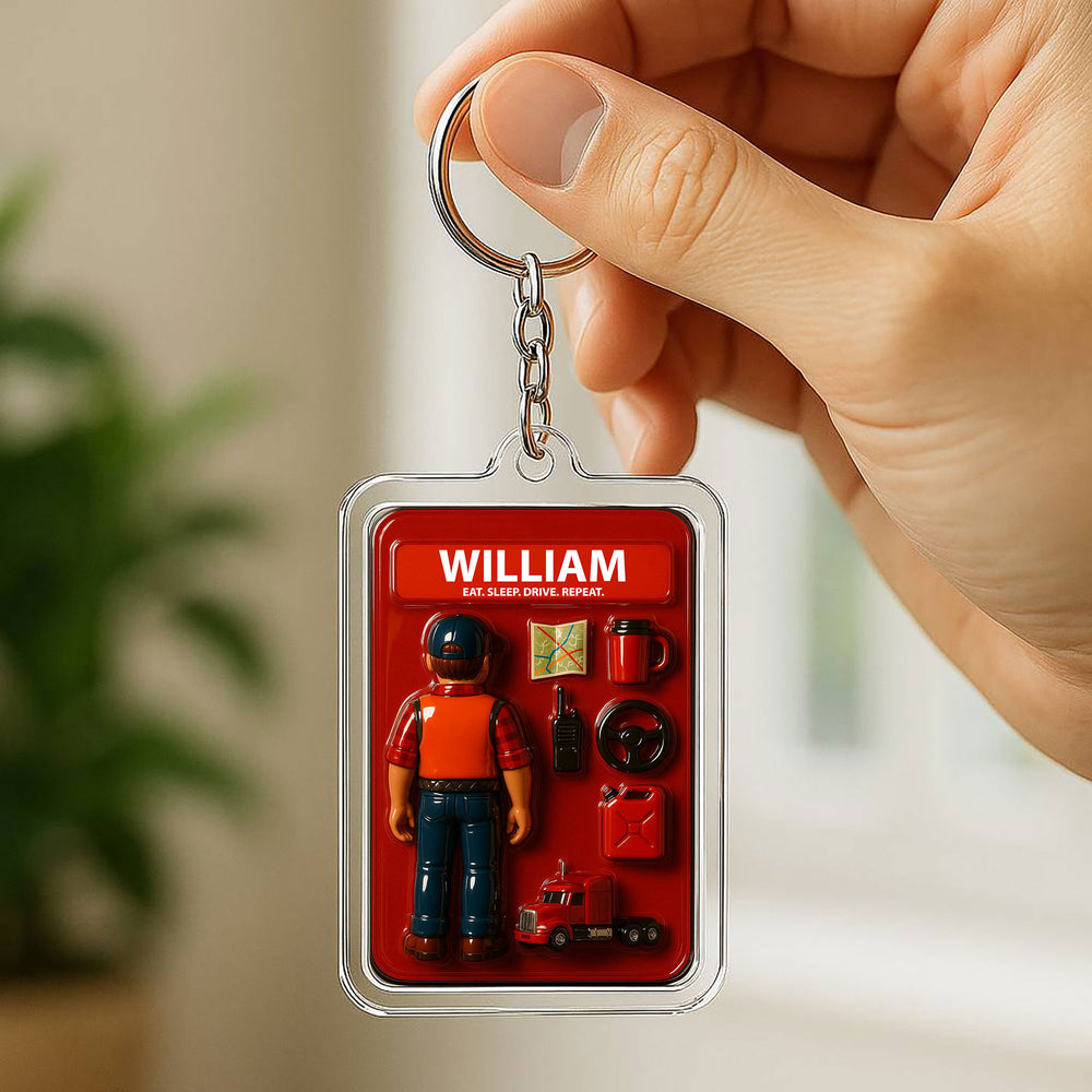 Truck Driver Father's Day 3D Keychain - Personalized Trucker Gift "Eat Sleep Drive