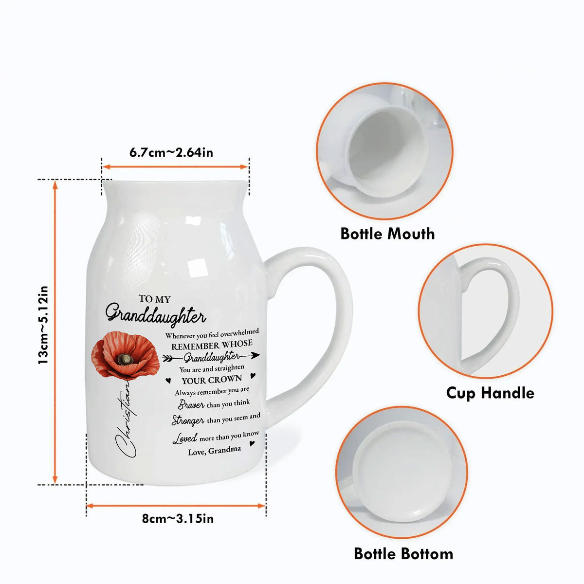 Whenever You Feel Overwhelmed Granddaughter Birth Month Flower Ceramic Flower Vase | Custom Birth Flower Gift For Great Grandma, Mother's Day Gifts, Birthday Gifts, New Great Grandma Gifts