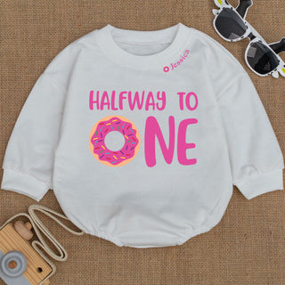 Baby Bodysuit Romper Long Sleeve Customize Halfway To One Personalized Custom Babysuit - Gift For Baby And Mom