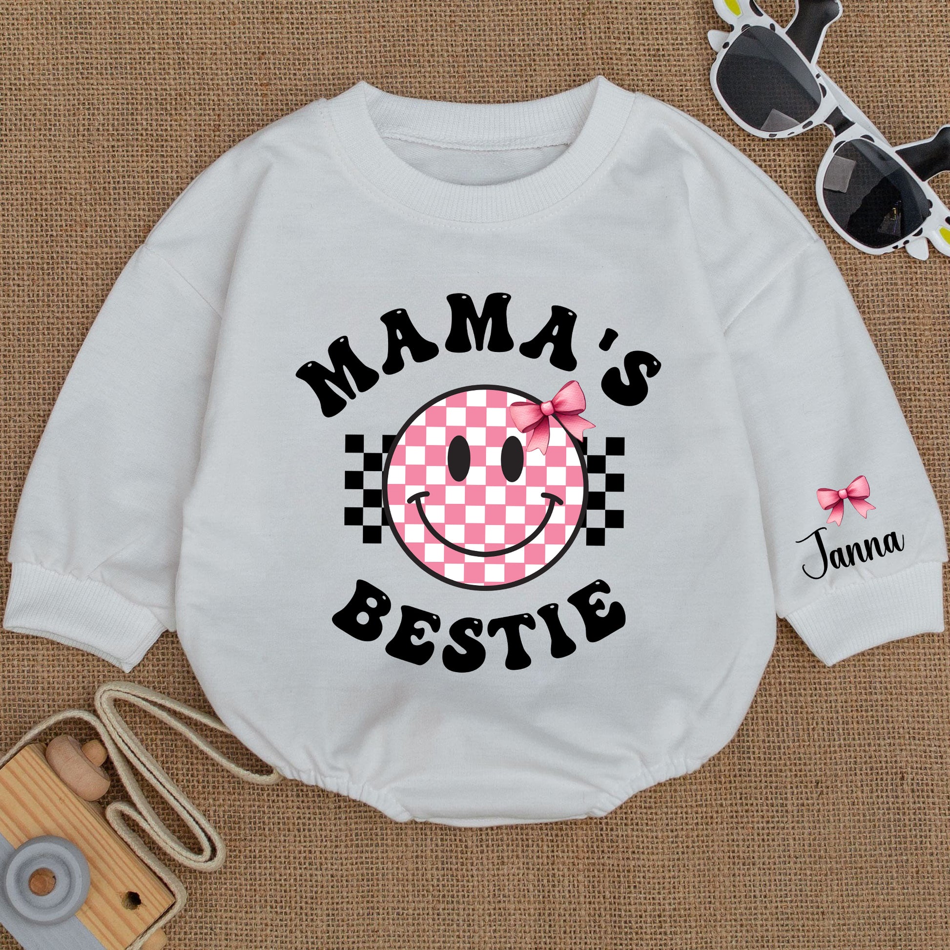 Baby Bodysuit Romper Long Sleeve Mama's Bestie Reindeer Personalized Custom Babysuit - Gift For Baby And Mom - LuthCreative