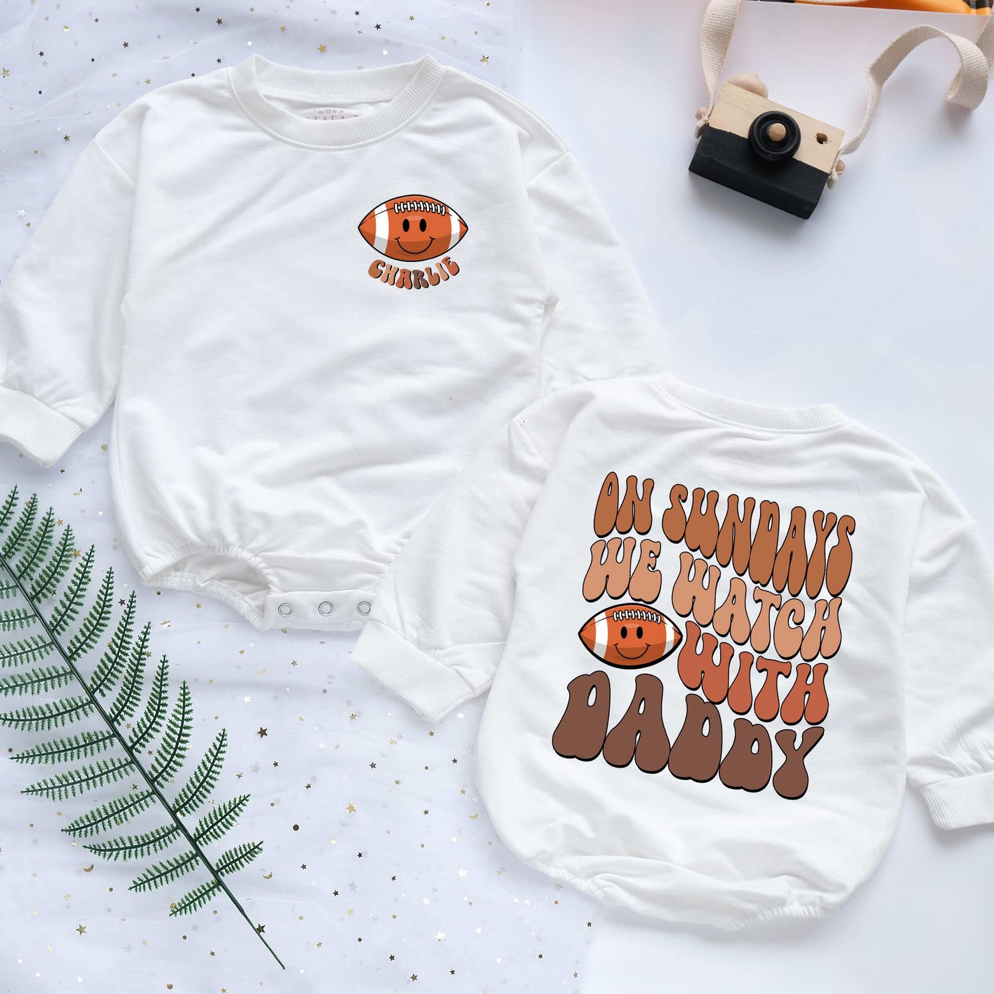 On Sunndays We Watch Football With Daddy Personalized Baby Romper - Short/Long Sleeve (0-2Y) - LuthCreative