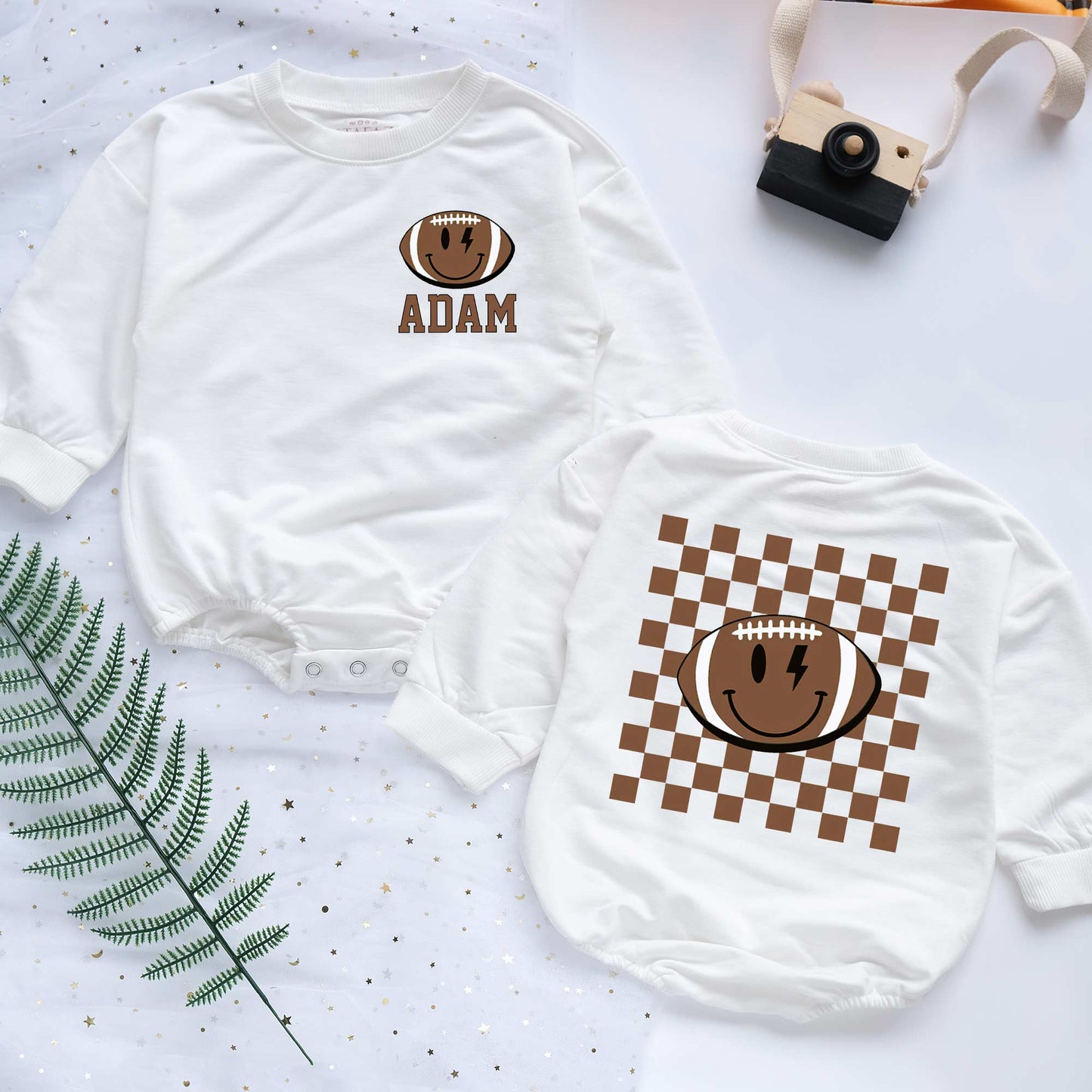 Custom Name Smiley Football Personalized Baby Romper - Short/Long Sleeve (0-2Y) - LuthCreative