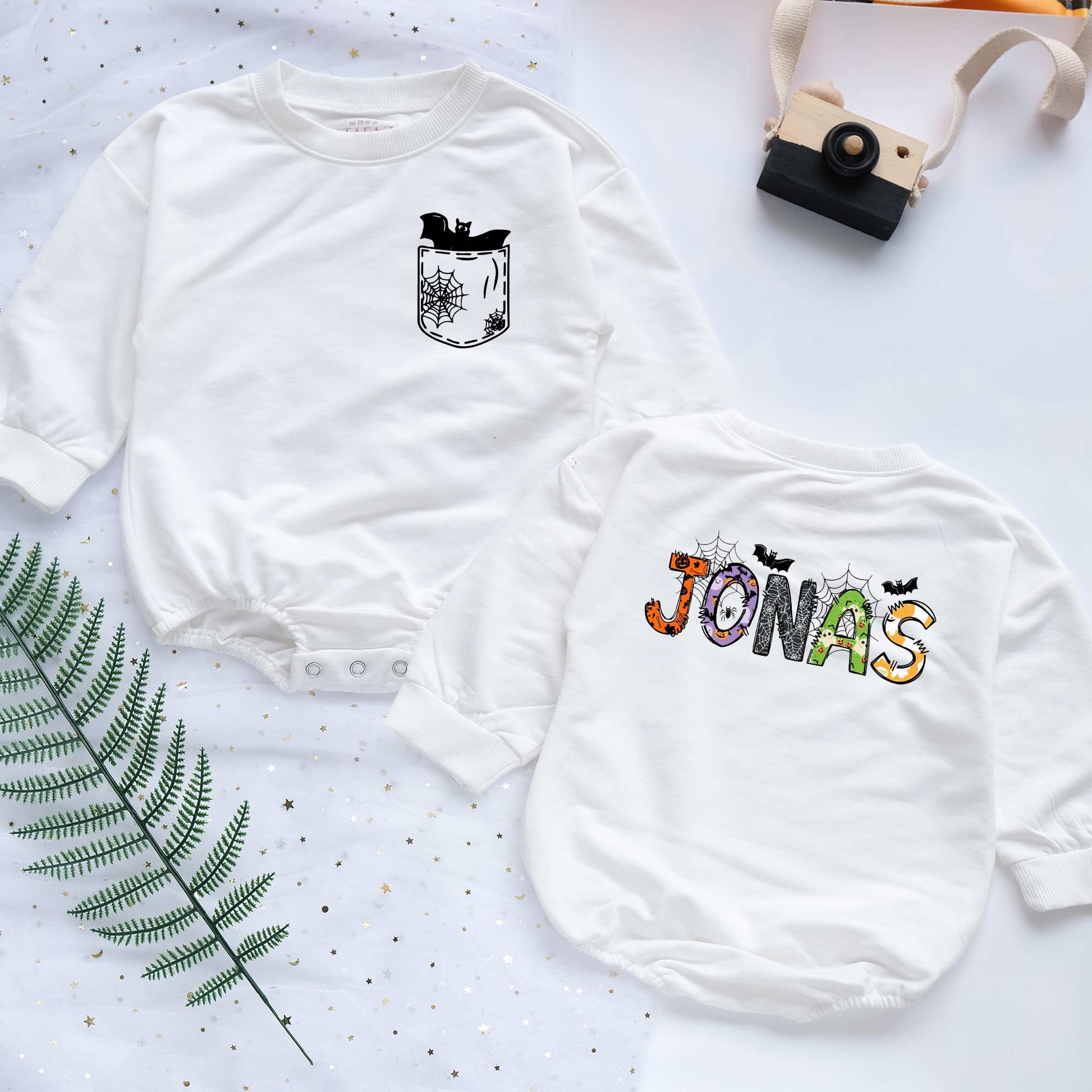 Customized Name with Halloween Spooky Style Personalized Baby Romper - Short/Long Sleeve (0-2Y) - LuthCreative