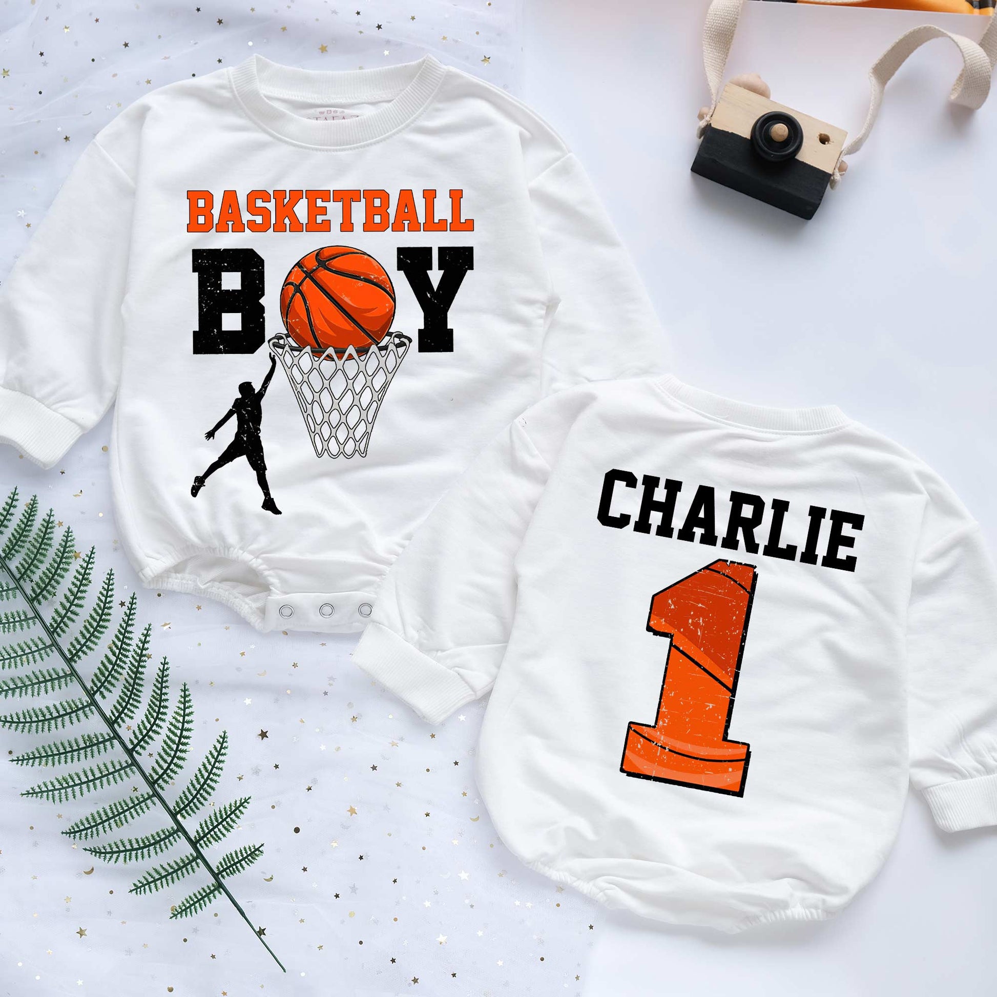 Basketball Boy Custom Name Personalized Baby Romper - Short/Long Sleeve (0-2Y) - LuthCreative