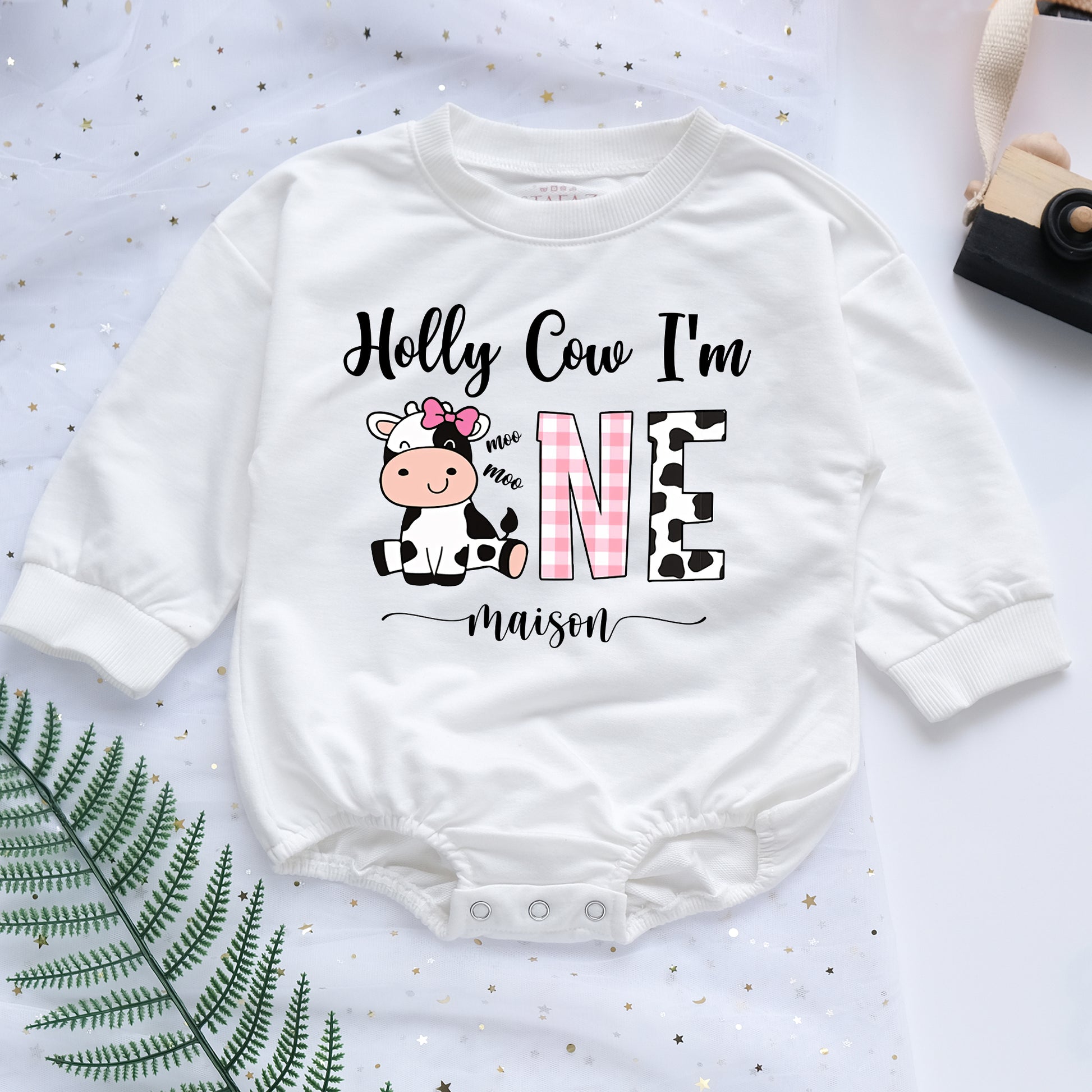 Holly Cow I'm One Custom Name Personalized Baby Romper - Short/Long Sleeve (0-2Y) - LuthCreative