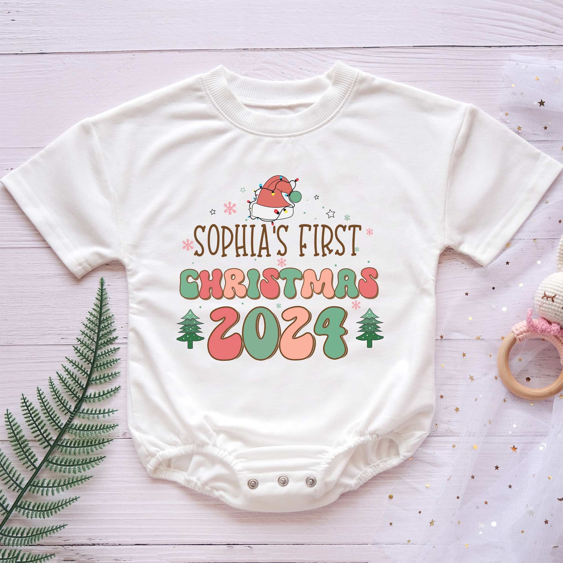 Custom Baby First Christmas 2024 Personalized Baby Romper - Short/Long Sleeve (0-2Y) - LuthCreative