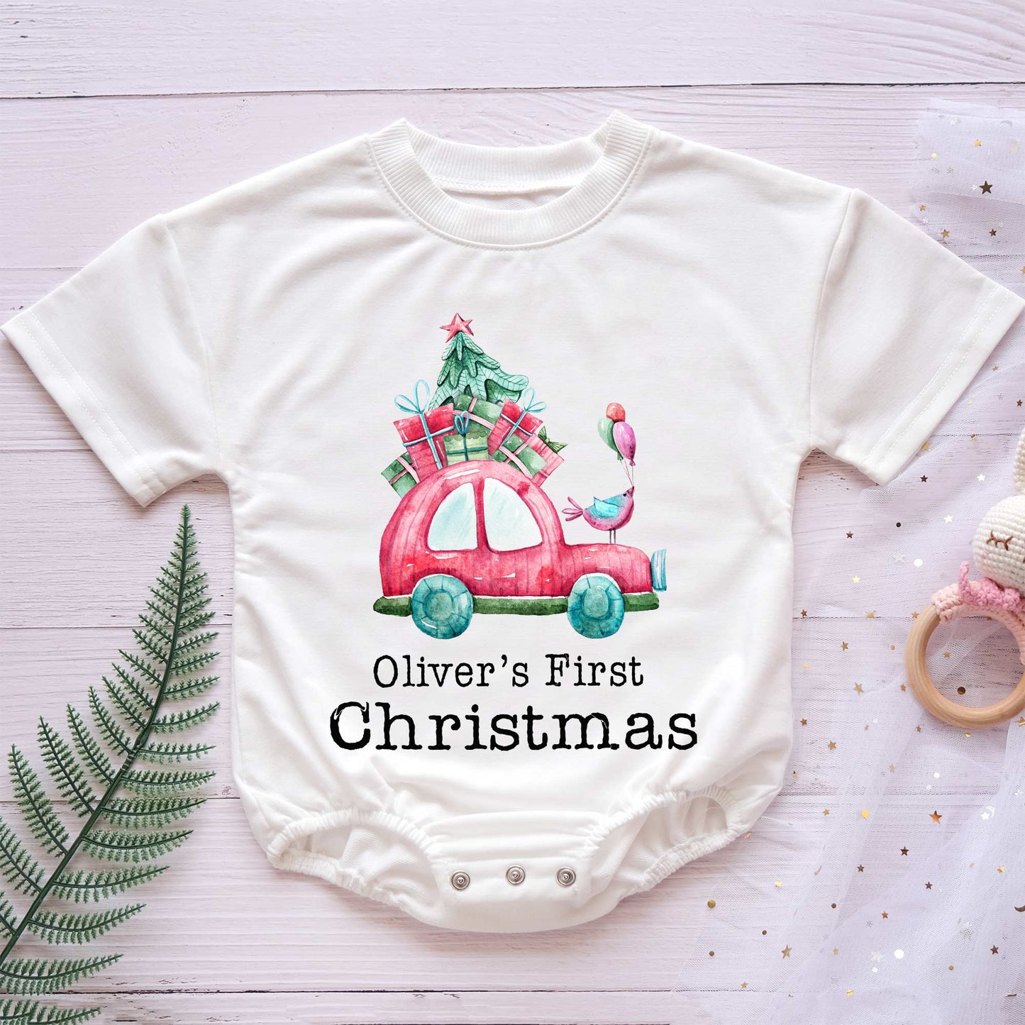 Custom Name First Christmas Personalized Baby Romper - Short/Long Sleeve (0-2Y) - LuthCreative