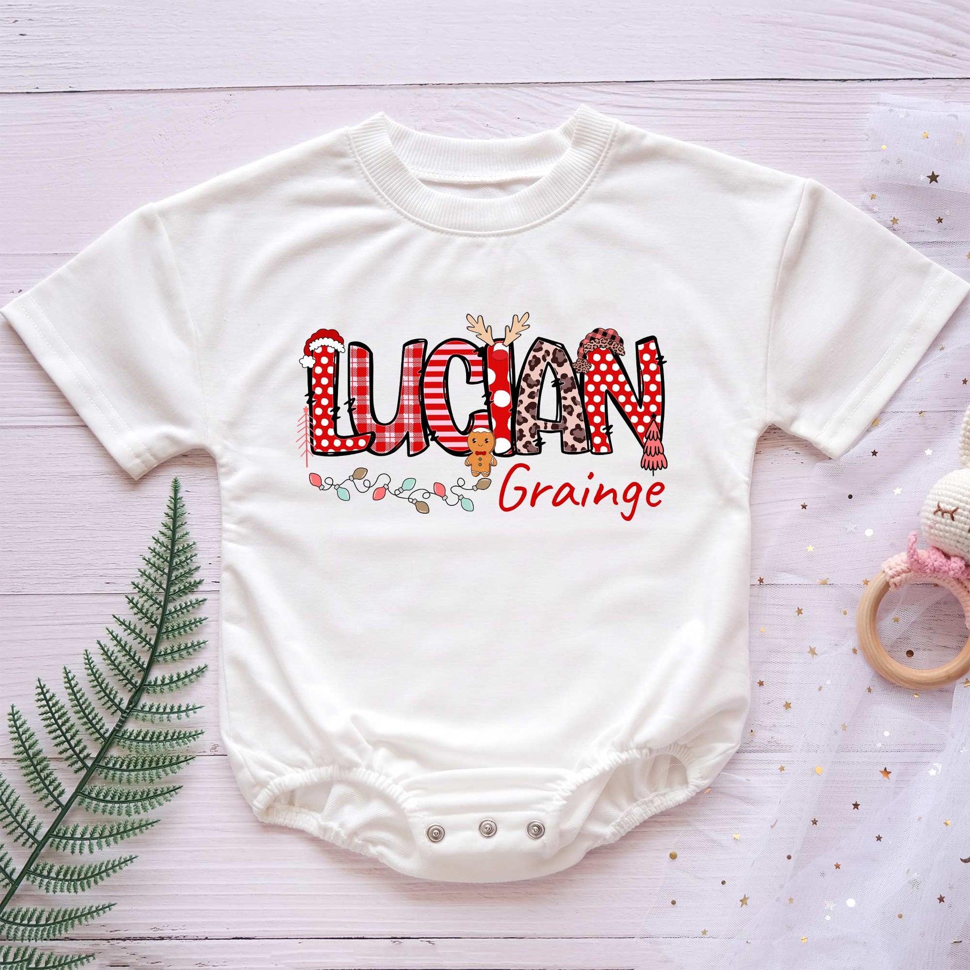 Christmas Candy Custom Name Personalized Baby Romper - Short/Long Sleeve (0-2Y) - LuthCreative