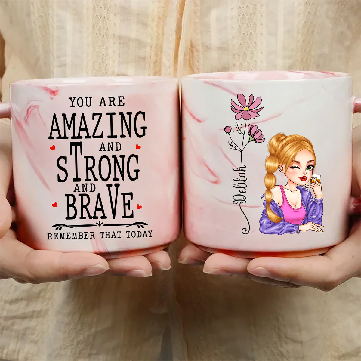 You Are Braver Than You Believe, Stronger Than You Seem 13.5oz Personalized Marble Mug
