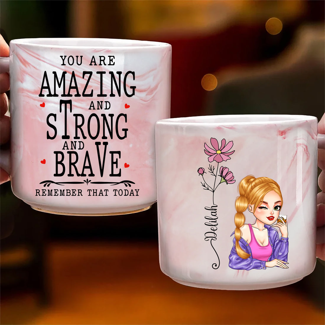 You Are Braver Than You Believe, Stronger Than You Seem 13.5oz Personalized Marble Mug, Customized Mug, Gift For Mom, Gift For Grandma, Gift For Daughter