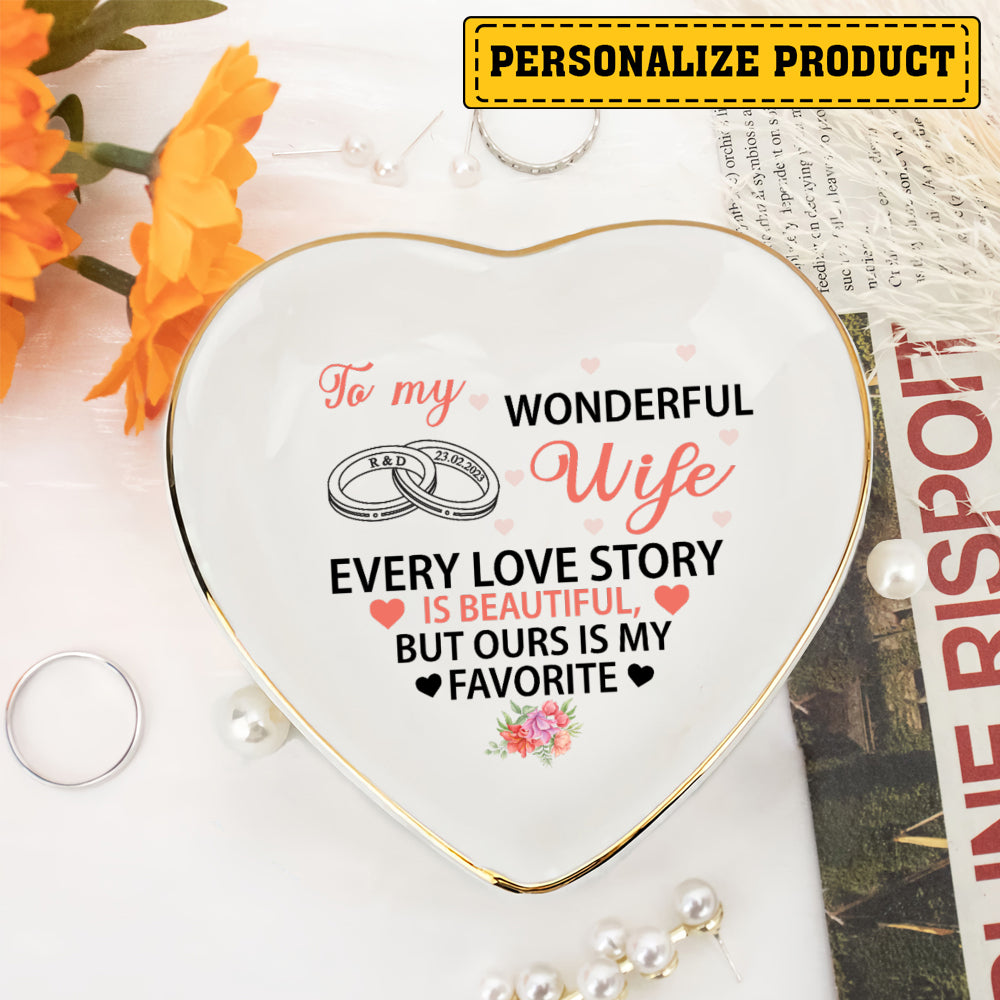 Personalized Heart Jewelry Dish - 'Our Love Story' Wife Gift - Wedding Heart Ring Dish - LuthCreative