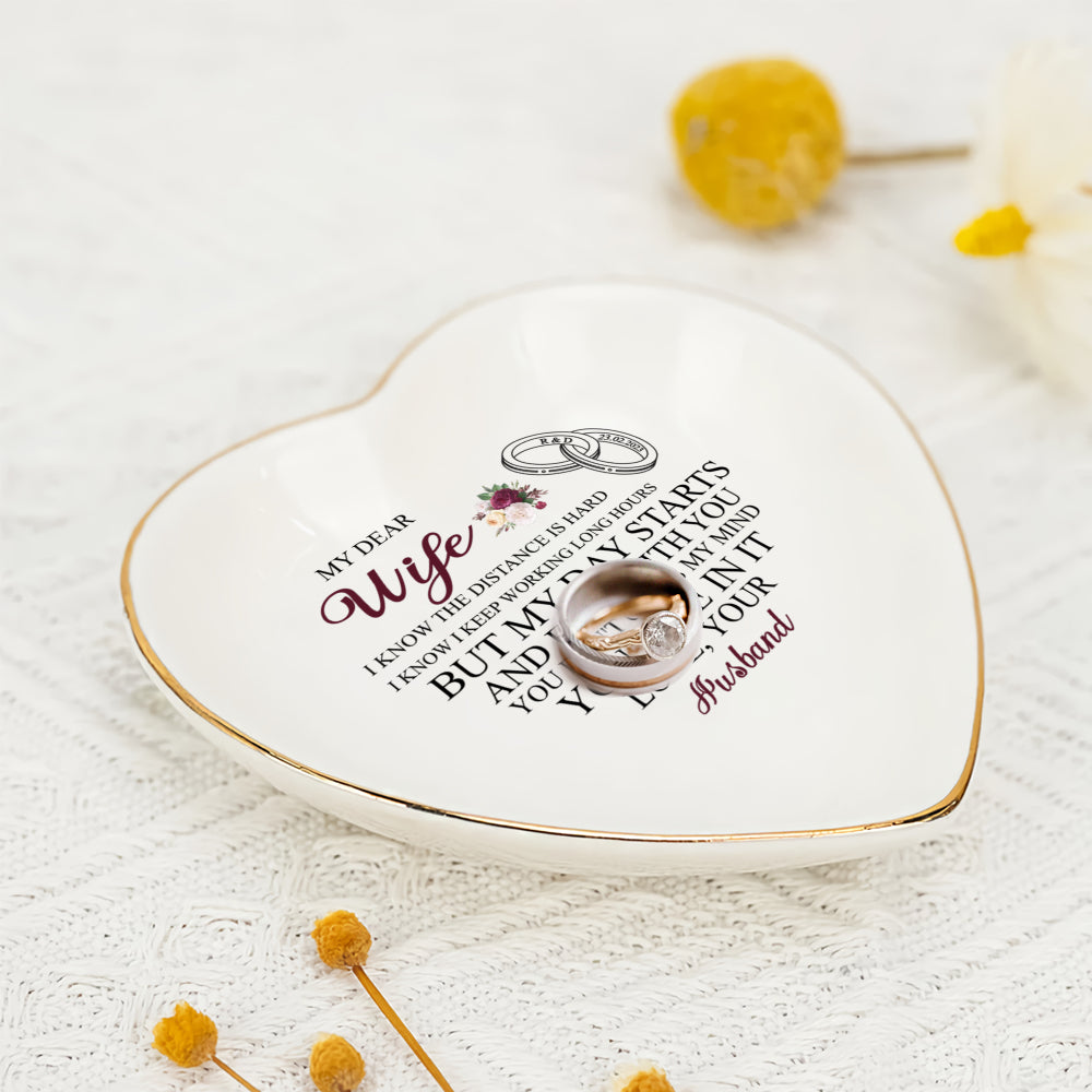 Personalized Heart Jewelry Dish - 'My Dear Wife' Long Distance Love Gift - LuthCreative