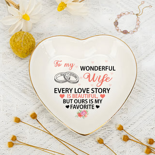 Personalized Heart Jewelry Dish - 'Our Love Story' Wife Gift - Wedding Heart Ring Dish - LuthCreative