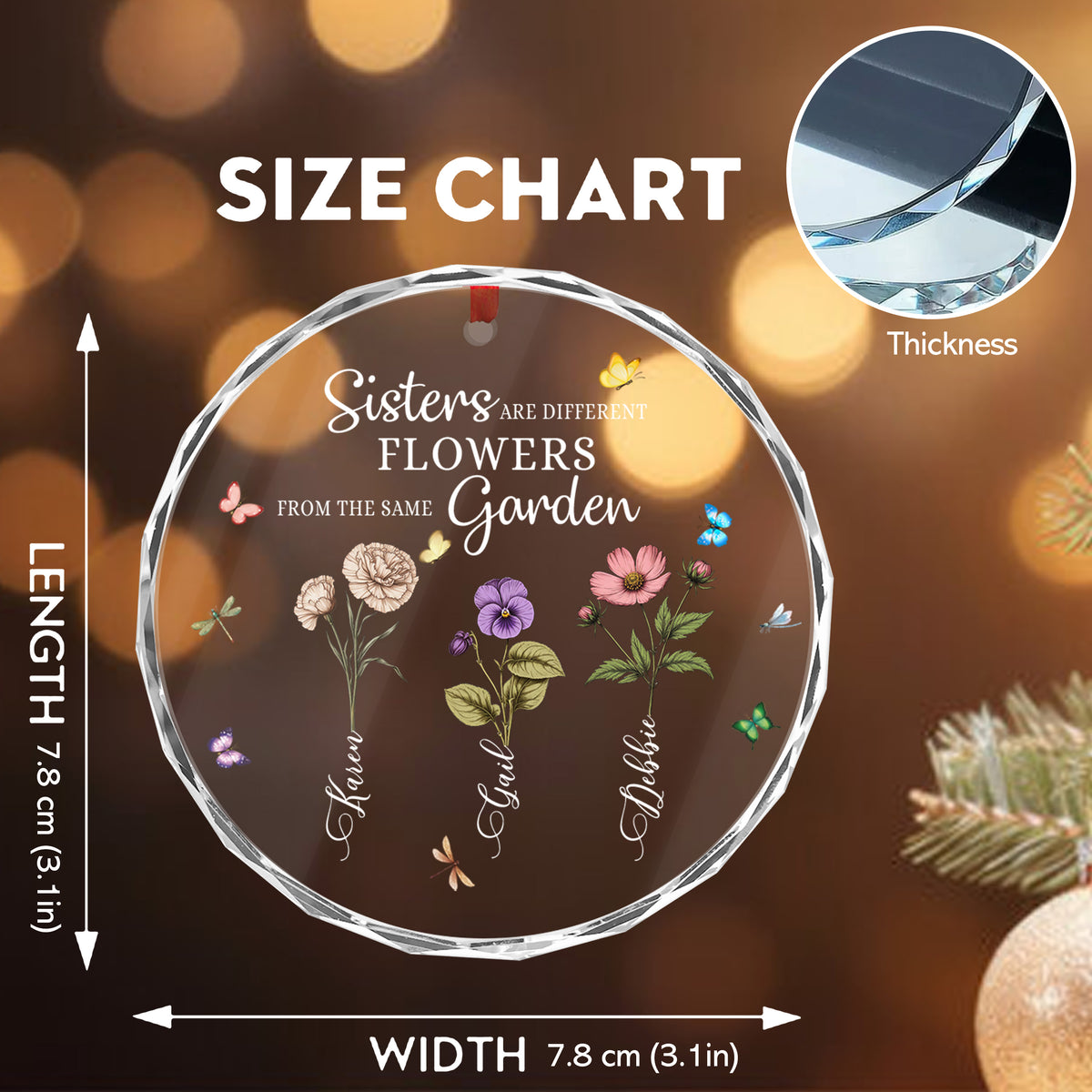 Personalized Ornament Sister Are Different Flowers From The Same Garden Glass Ornament Holiday Decorations - LuthCreative