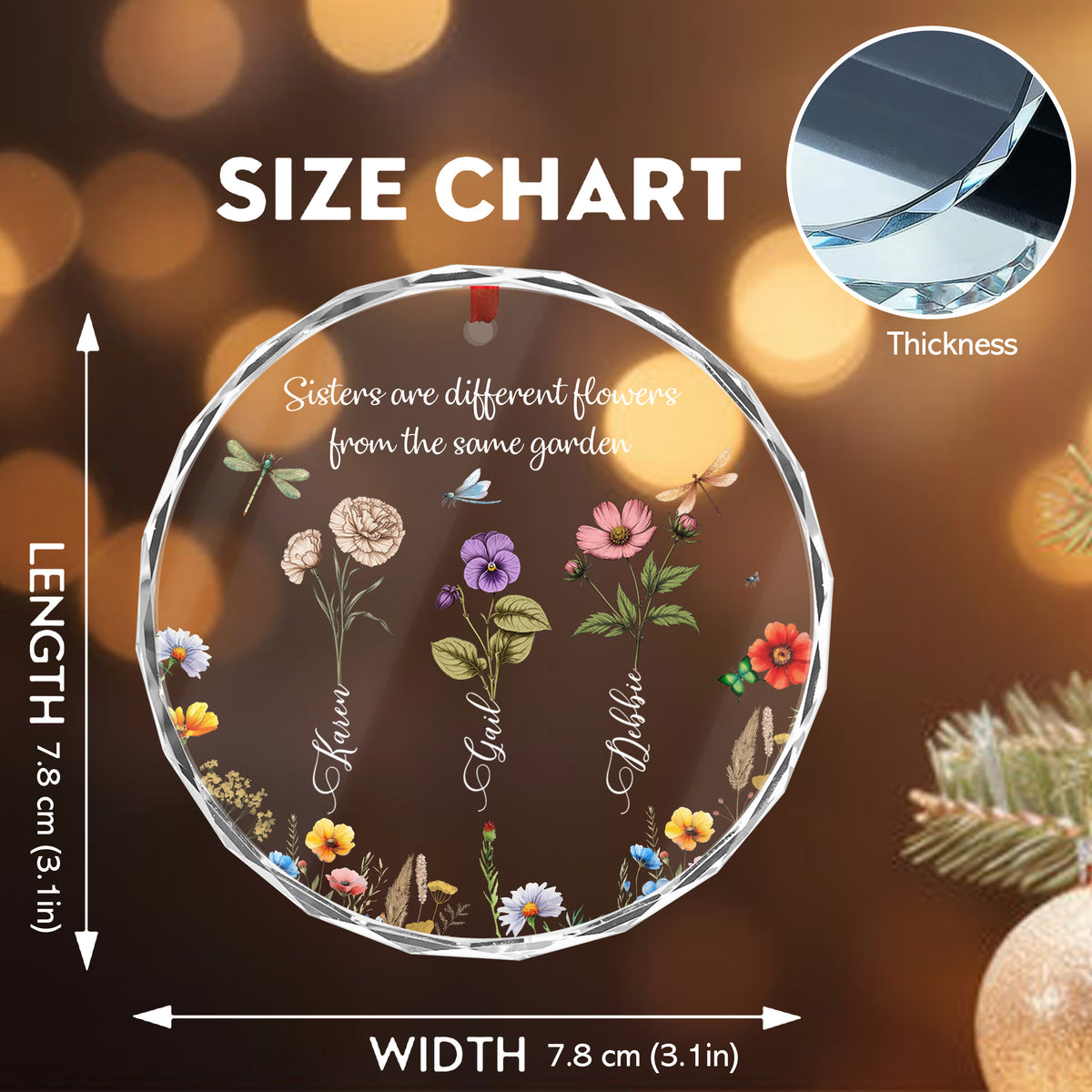Personalized Ornament Sister Are Different Flowers From The Same Garden Glass Ornament Holiday Decorations - LuthCreative