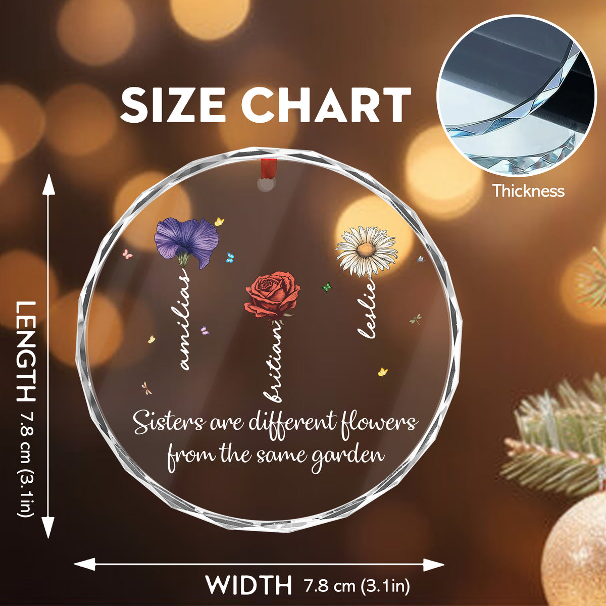 Personalized Ornament Sister Are Different Flowers From The Same Garden Glass Ornament Holiday Decorations - LuthCreative