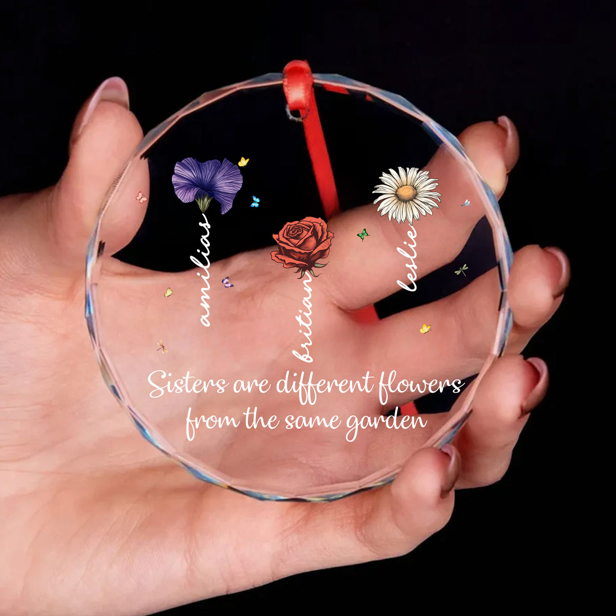 Personalized Ornament Sister Are Different Flowers From The Same Garden Glass Ornament Holiday Decorations - LuthCreative