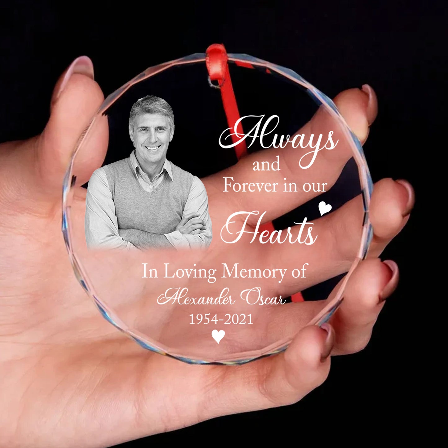 Personalized Ornament Memorial Always And Forever In Our Hearts Glass Ornament Holiday Decorations - LuthCreative