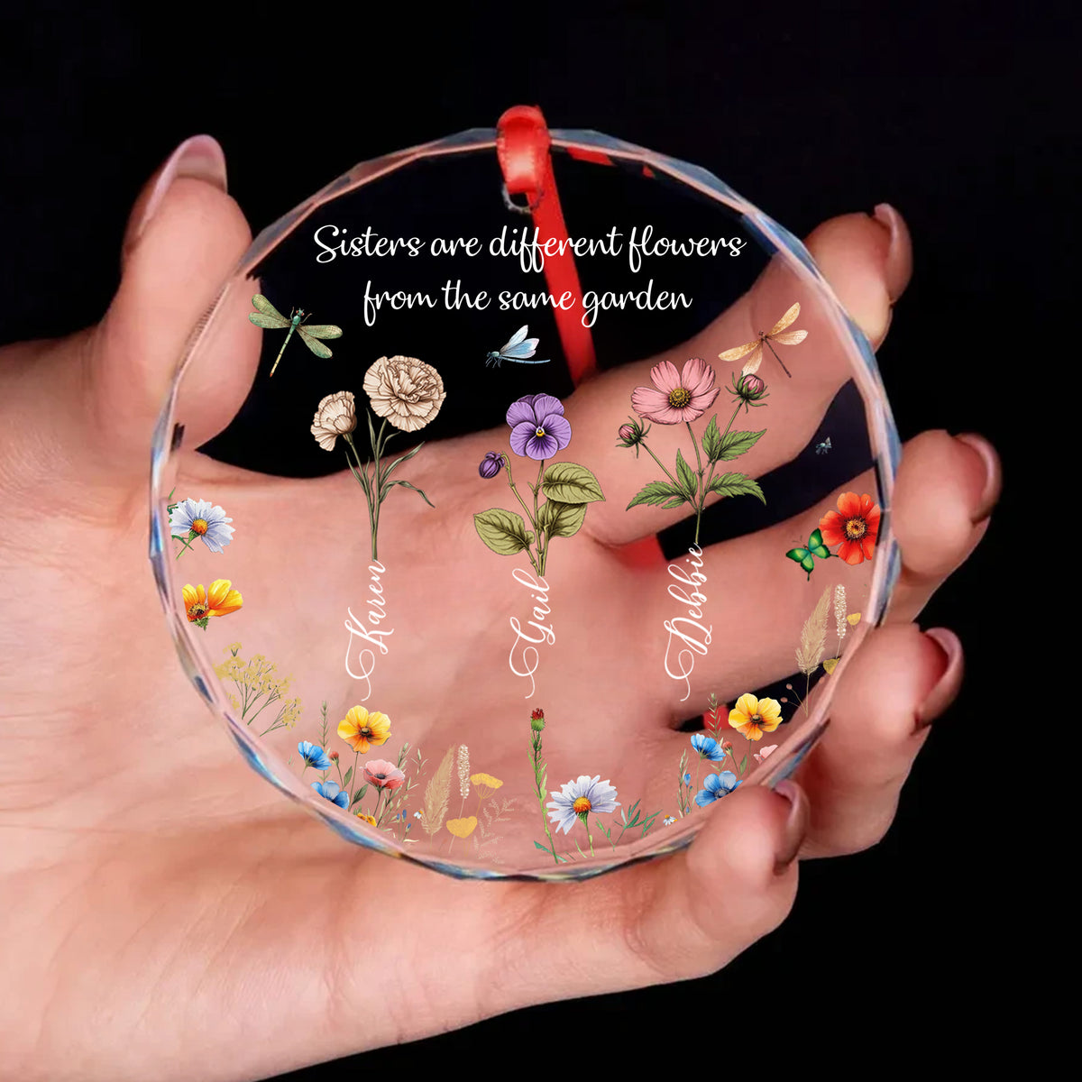 Personalized Ornament Sister Are Different Flowers From The Same Garden Glass Ornament Holiday Decorations - LuthCreative