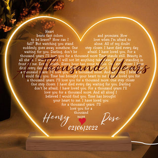 Personalized "A Thousand Years" Custom heart Shape LED Night Light Lamp | Personalized Portrait Light | Valentine's Day & Anniversary Couple Gift | Romantic LED Night Lamp - LuthCreative