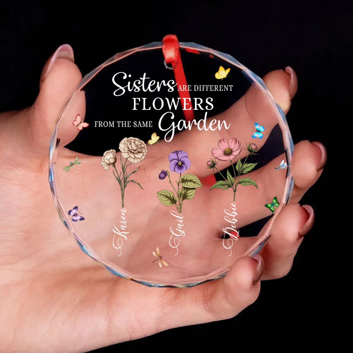 Personalized Ornament Sister Are Different Flowers From The Same Garden Glass Ornament Holiday Decorations - LuthCreative