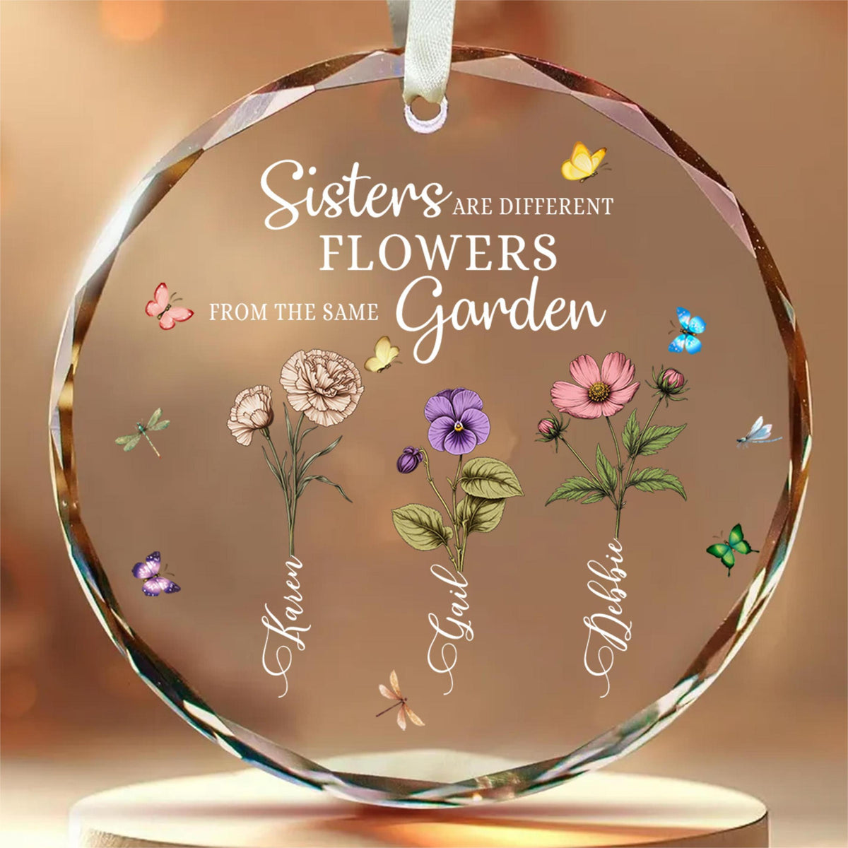 Personalized Ornament Sister Are Different Flowers From The Same Garden Glass Ornament Holiday Decorations - LuthCreative