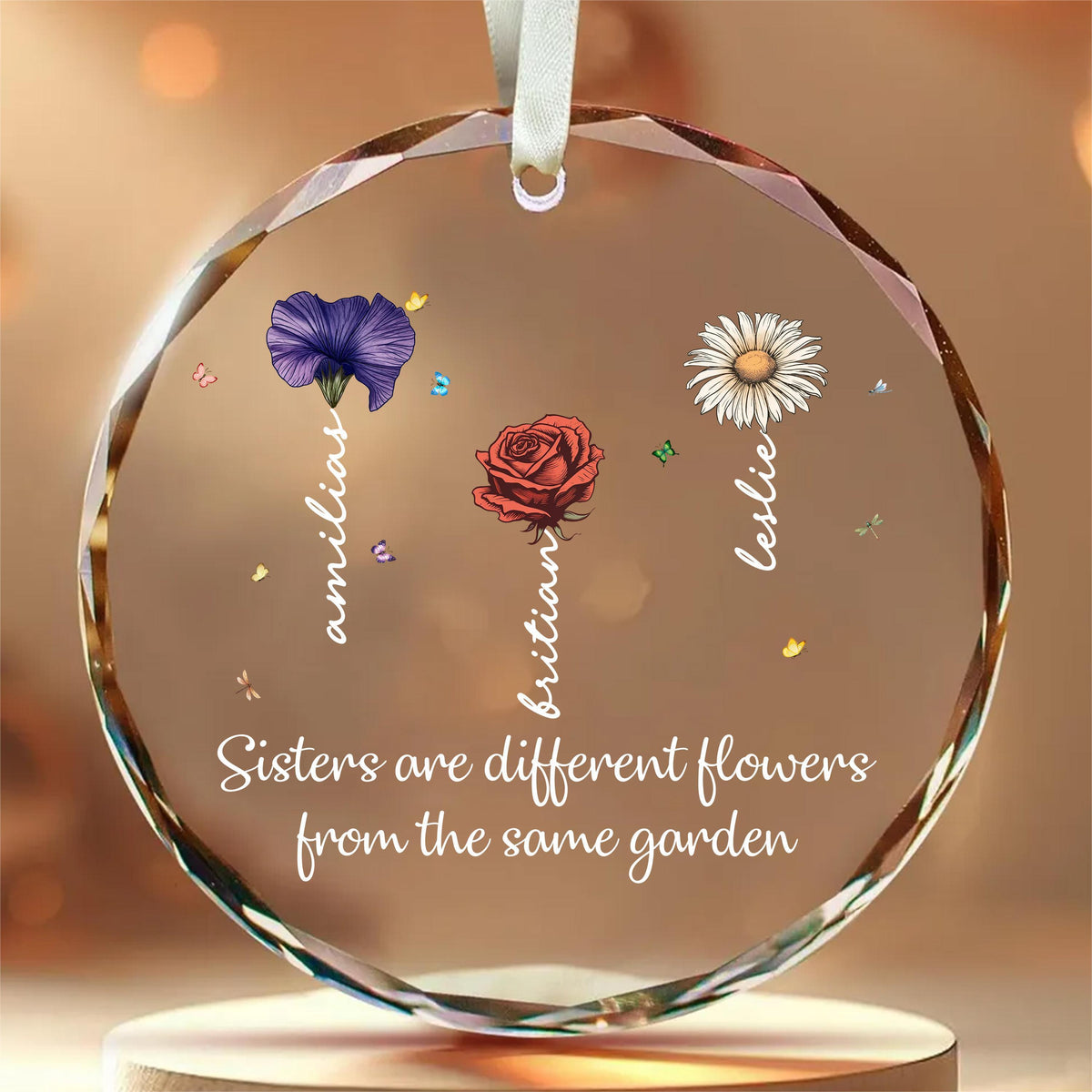 Personalized Ornament Sister Are Different Flowers From The Same Garden Glass Ornament Holiday Decorations - LuthCreative