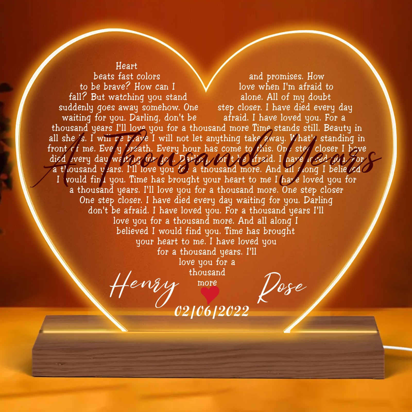 Personalized "A Thousand Years" Custom heart Shape LED Night Light Lamp | Personalized Portrait Light | Valentine's Day & Anniversary Couple Gift | Romantic LED Night Lamp - LuthCreative