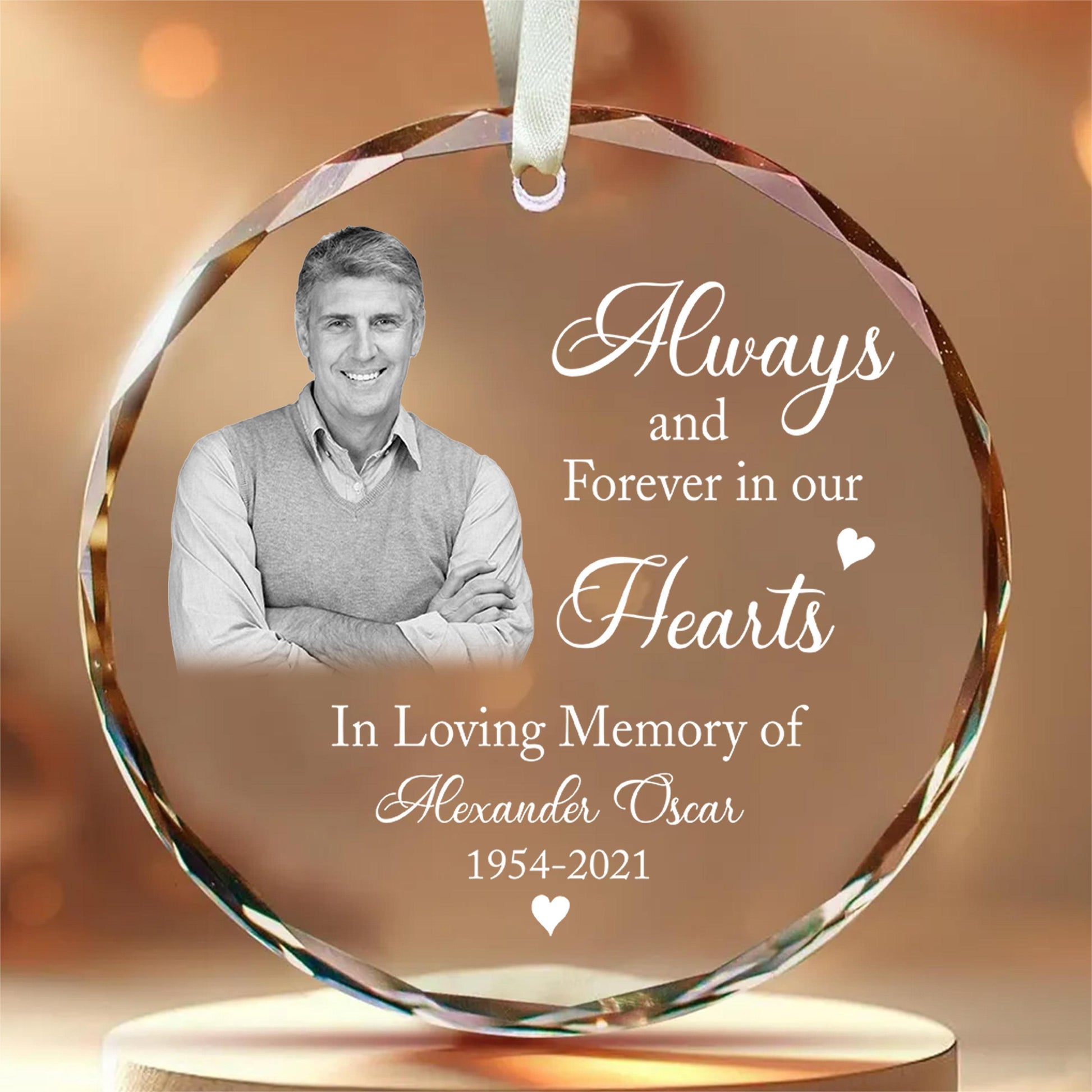 Personalized Ornament Memorial Always And Forever In Our Hearts Glass Ornament Holiday Decorations - LuthCreative