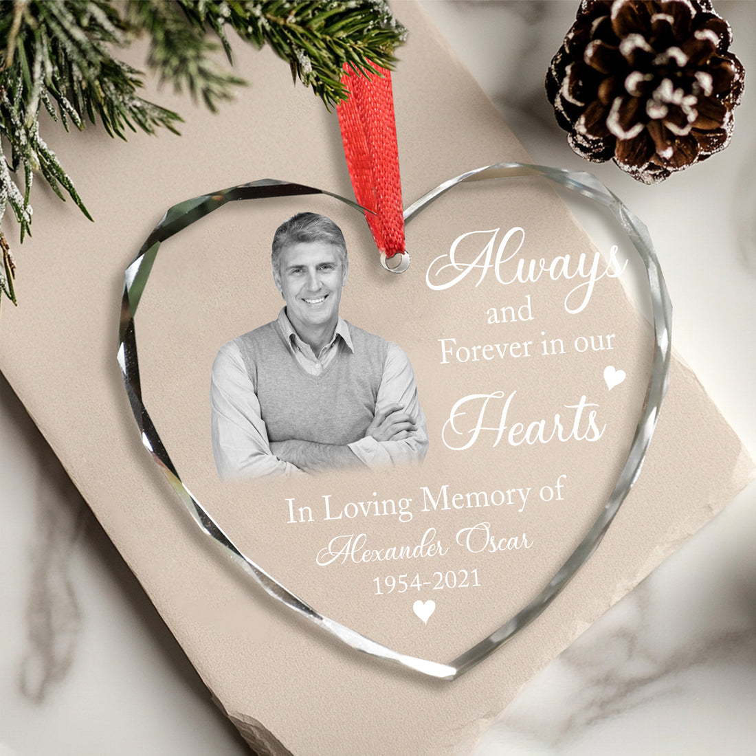 Personalized Ornament Memorial Always And Forever In Our Hearts Glass Ornament Holiday Decorations - LuthCreative