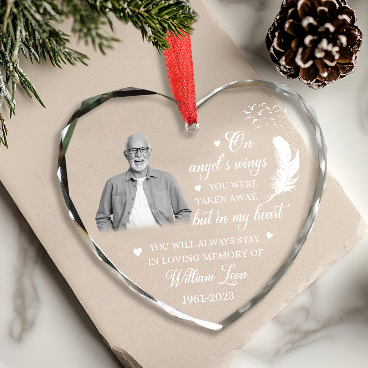 Personalized Ornament Memorial On Angel's Wings You Were Taken Away, But In My Heart Glass Ornament Holiday Decorations - LuthCreative