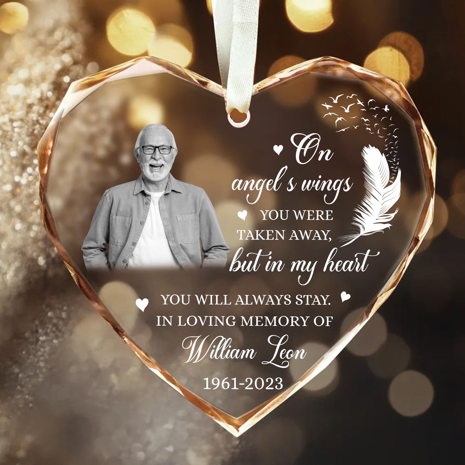 Personalized Ornament Memorial On Angel's Wings You Were Taken Away, But In My Heart Glass Ornament Holiday Decorations - LuthCreative