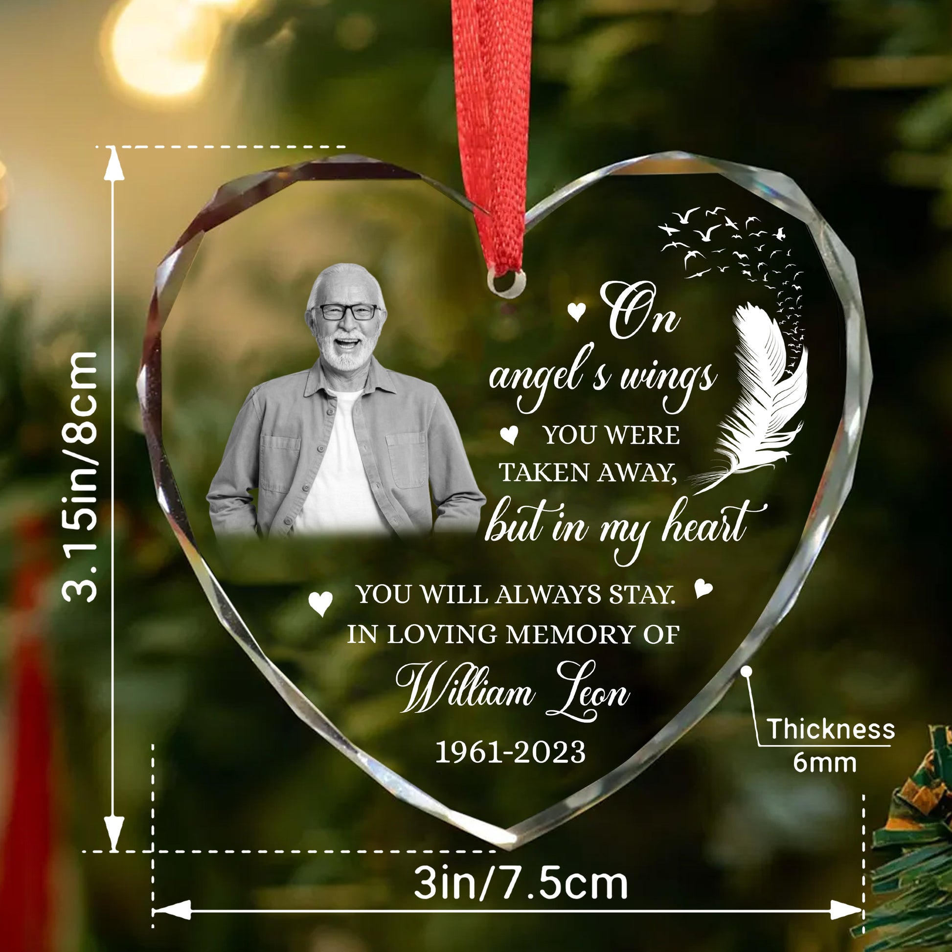 Personalized Ornament Memorial On Angel's Wings You Were Taken Away, But In My Heart Glass Ornament Holiday Decorations - LuthCreative