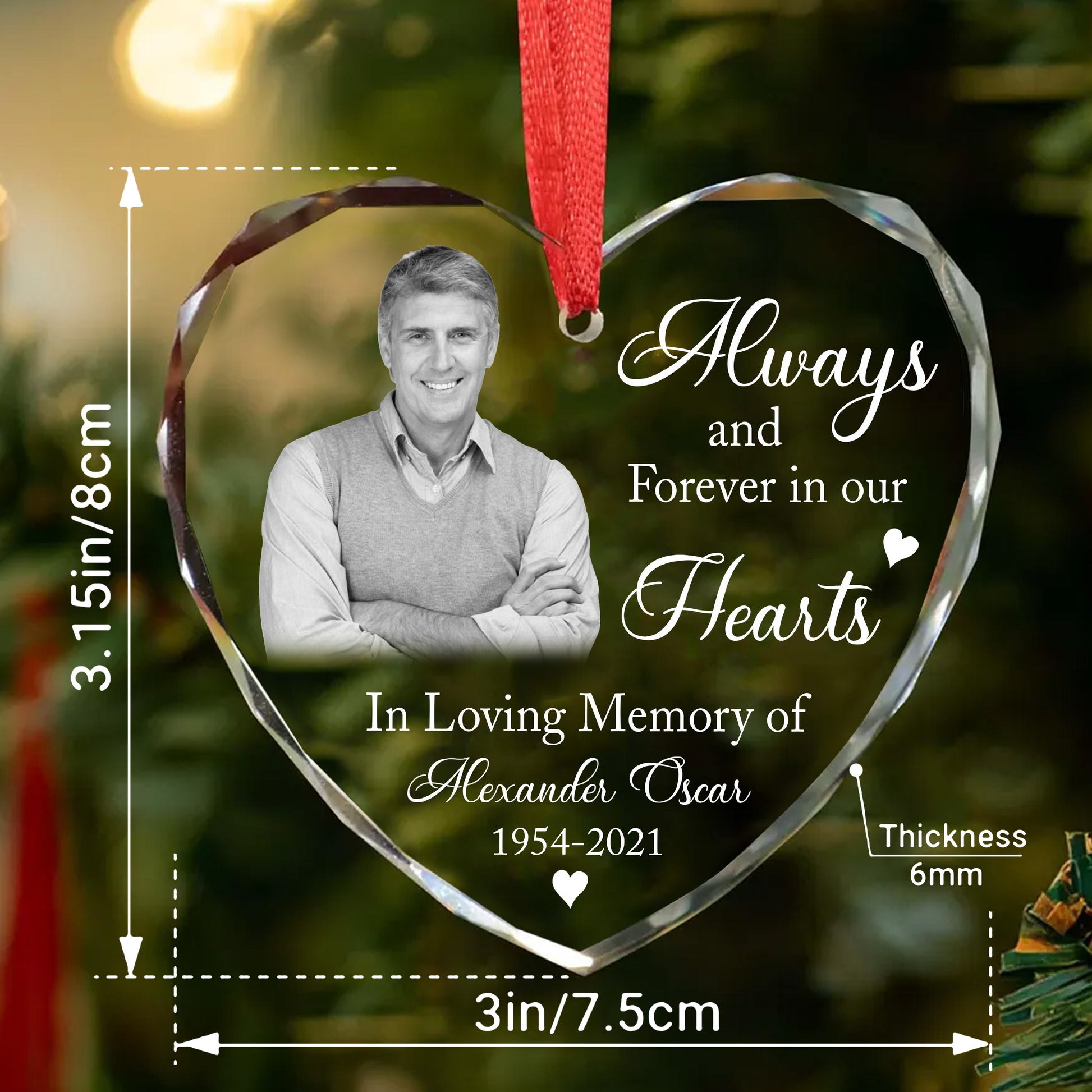 Personalized Ornament Memorial Always And Forever In Our Hearts Glass Ornament Holiday Decorations - LuthCreative