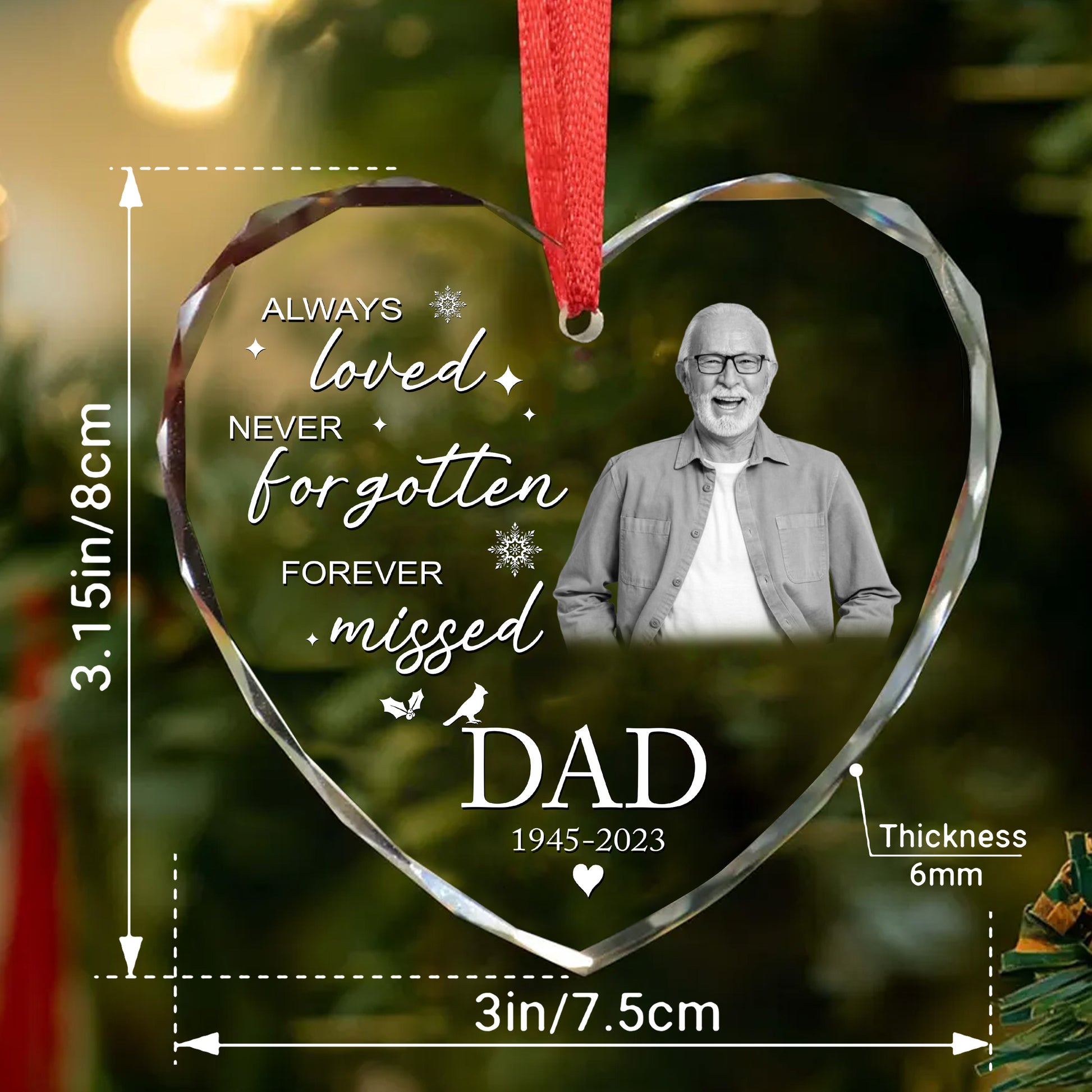 Personalized Ornament Memorial Always Loved Never Forgotten Forever Missed Glass Ornament Holiday Decorations - LuthCreative