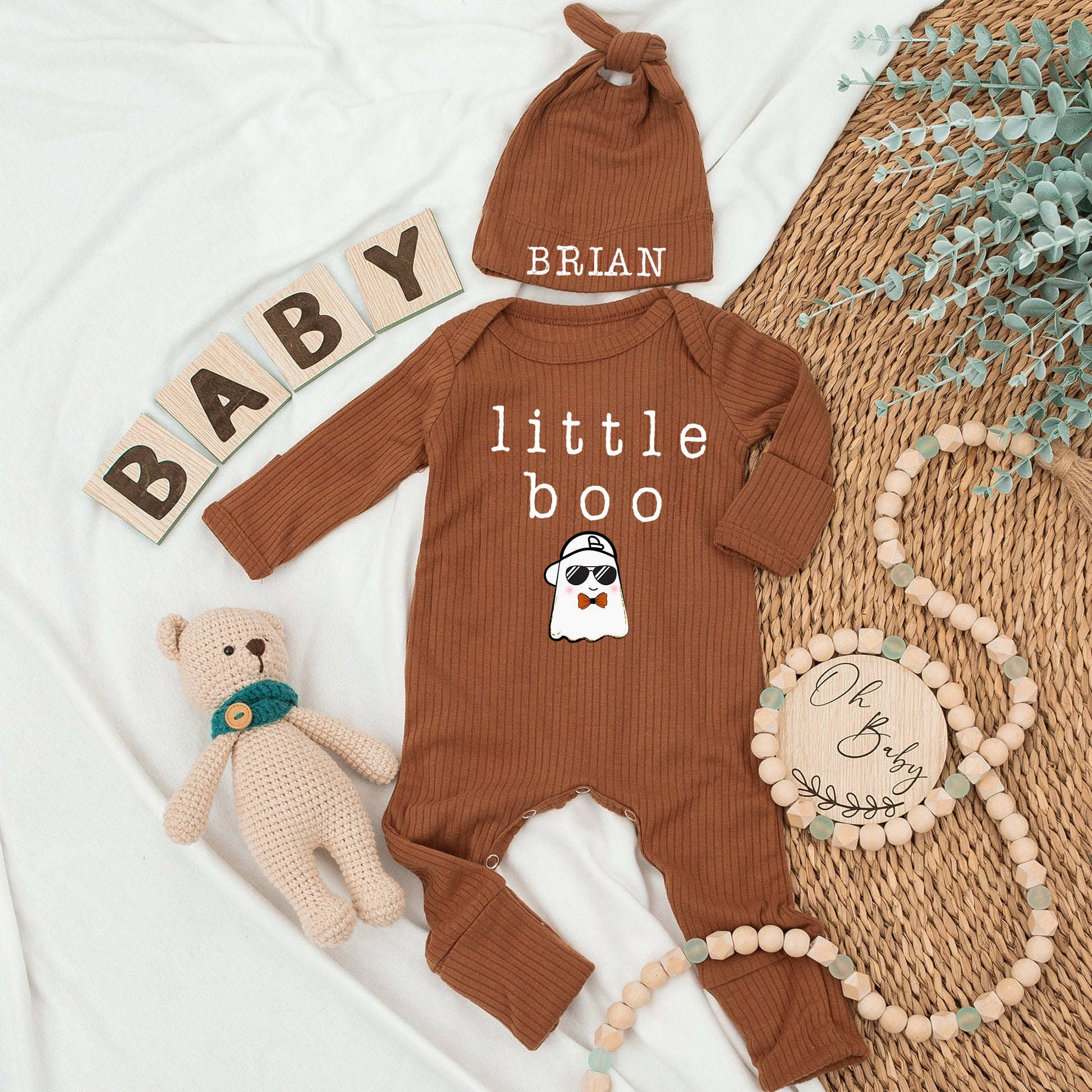 Custom Set Baby Bodysuit and Hat, Little Boo Newborn Set, Personalized Custom Baby Set - Gift For Baby - LuthCreative