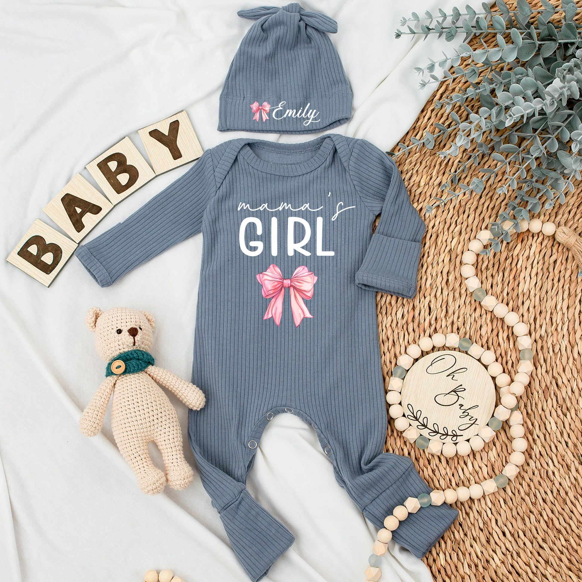 Custom Name Baby bodysuit and Hat set, Newborn set, Baby Shower Gift , Long Sleeve Bodysuit, Baby Announcement Outfit - LuthCreative