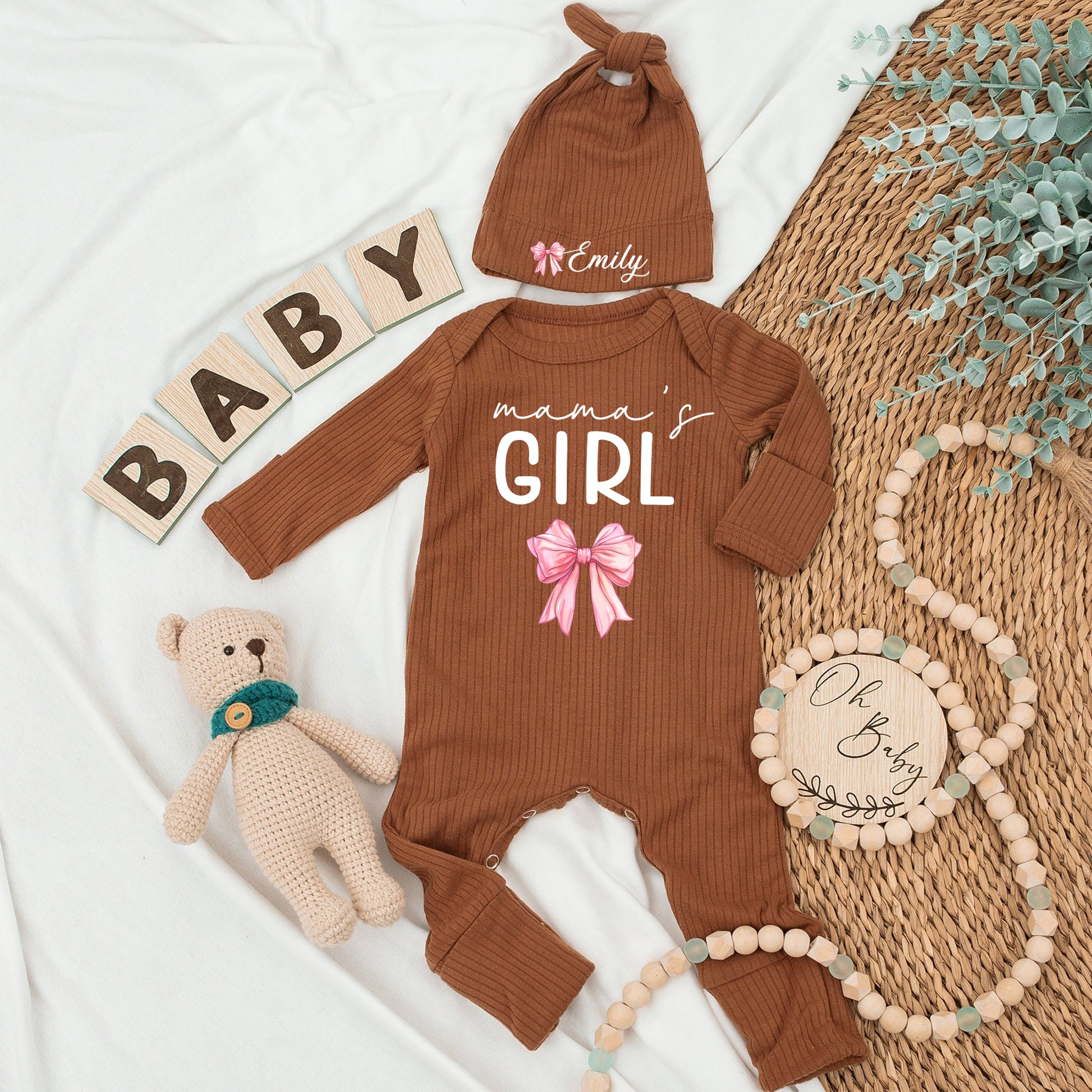 Custom Name Baby bodysuit and Hat set, Newborn set, Baby Shower Gift , Long Sleeve Bodysuit, Baby Announcement Outfit - LuthCreative