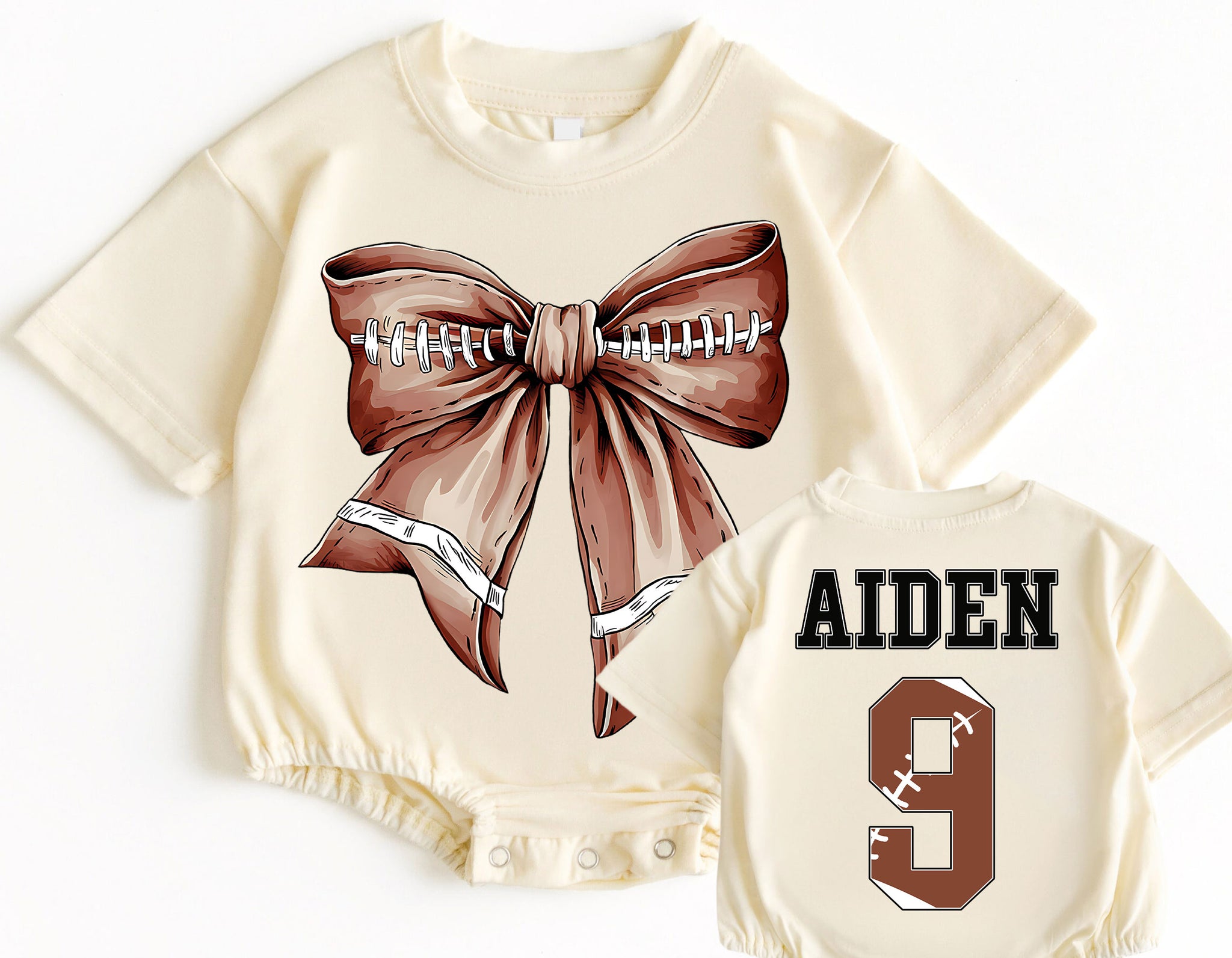 Customized Romper Baby Football Coquette Bow - Personalized Custom Babysuit - Gift For Baby - LuthCreative