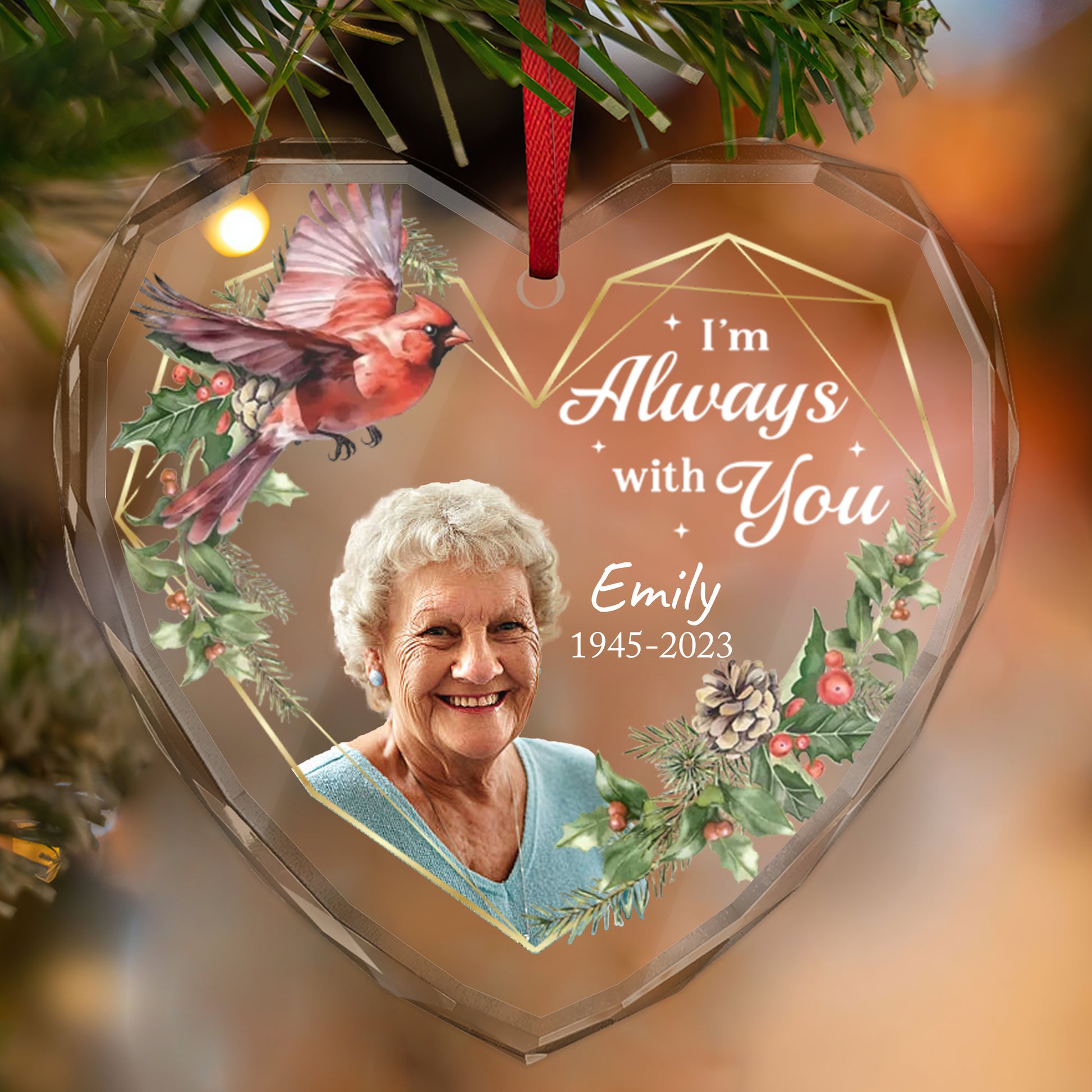 Personalized Ornament Memorial I'm always with you Heart Glass Ornament Holiday Decorations - LuthCreative