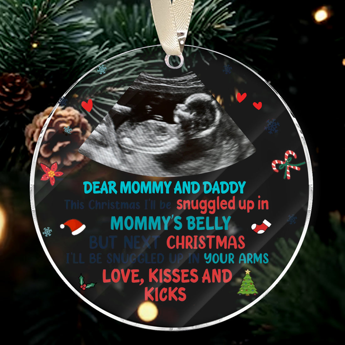 Personalized Ornament Dear Mommy And Daddy This Christmas I'll Be Snuggled Up In Mommy's Belly Ornament Holiday Decorations - LuthCreative