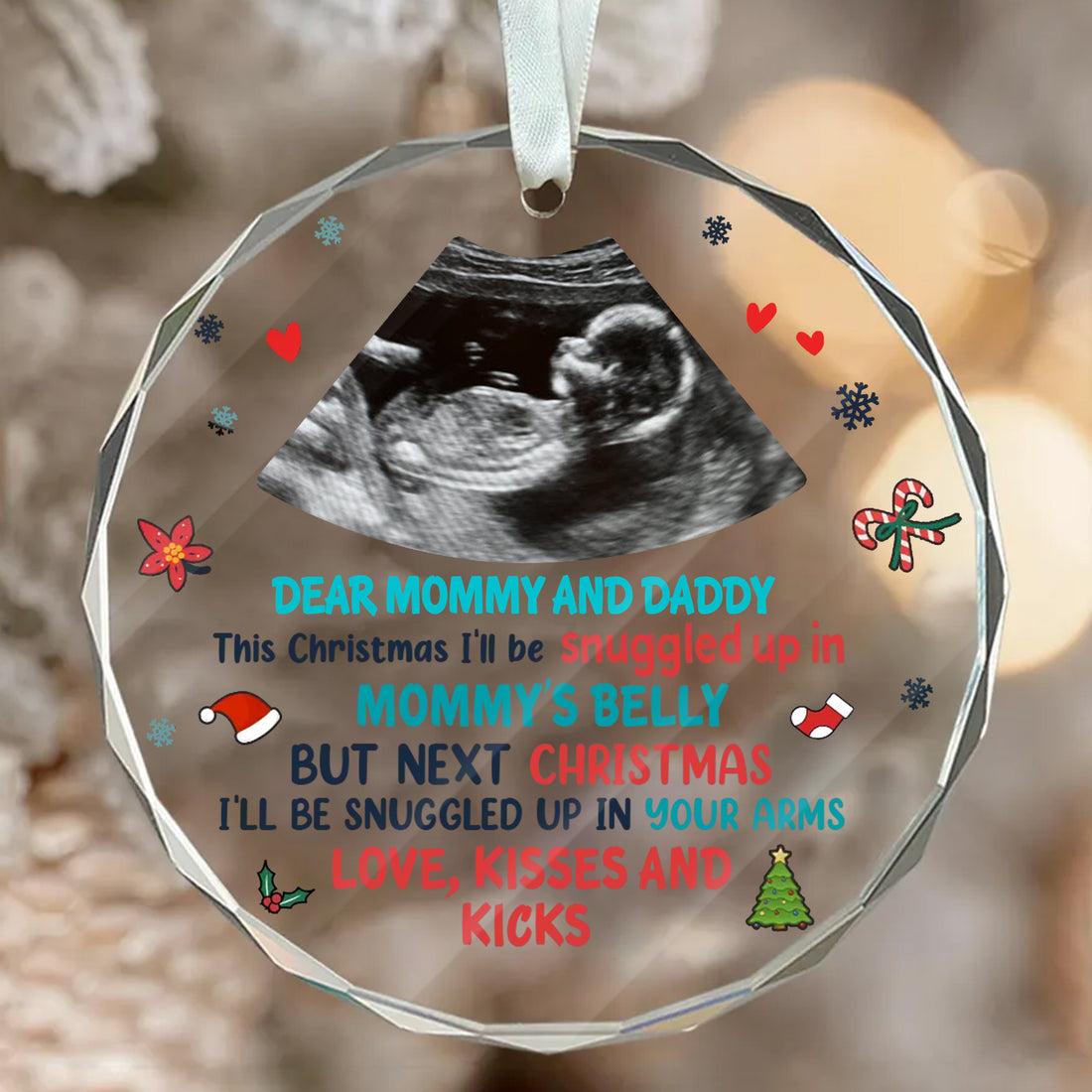 Personalized Ornament Dear Mommy And Daddy This Christmas I'll Be Snuggled Up In Mommy's Belly Ornament Holiday Decorations - LuthCreative