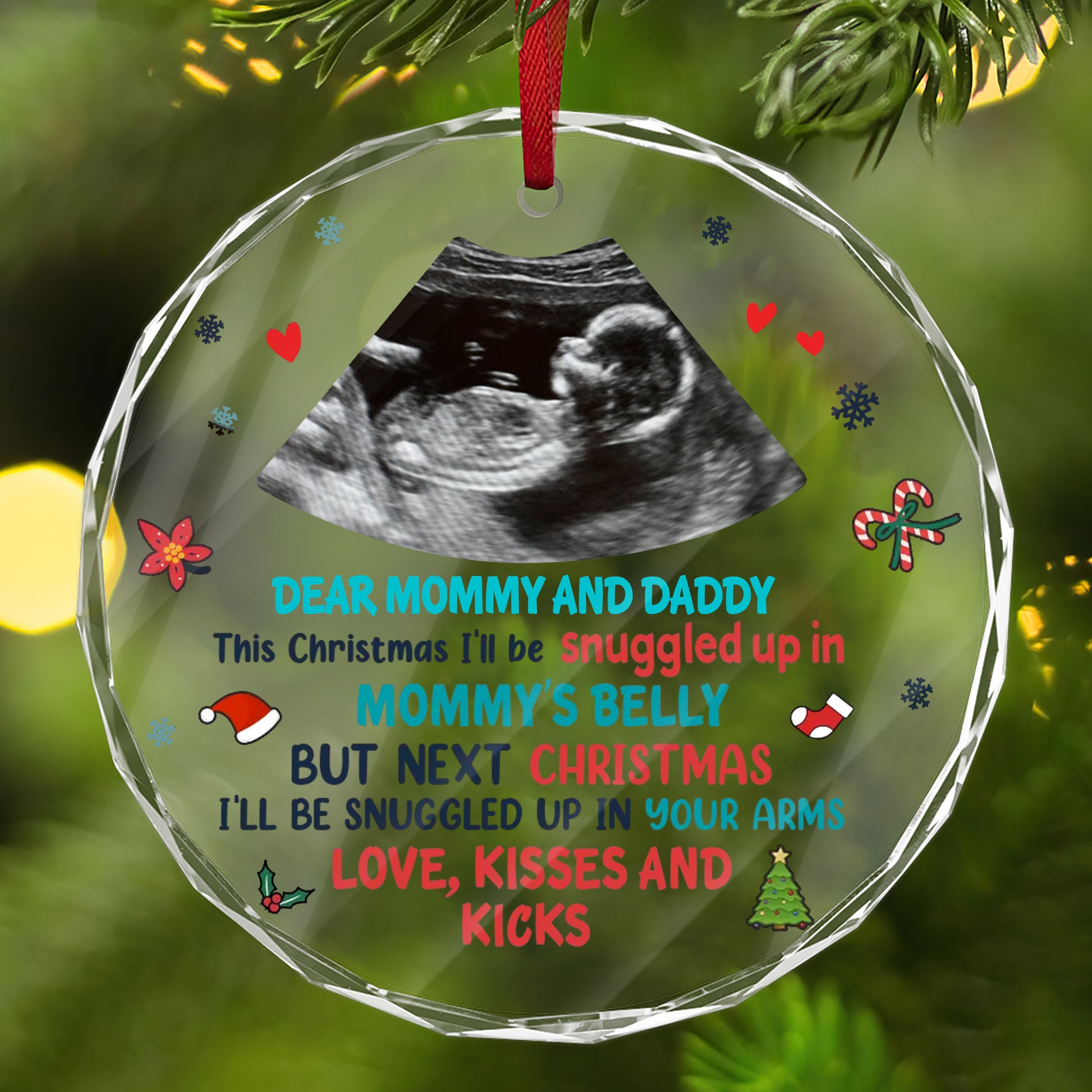 Personalized Ornament Dear Mommy And Daddy This Christmas I'll Be Snuggled Up In Mommy's Belly Ornament Holiday Decorations - LuthCreative