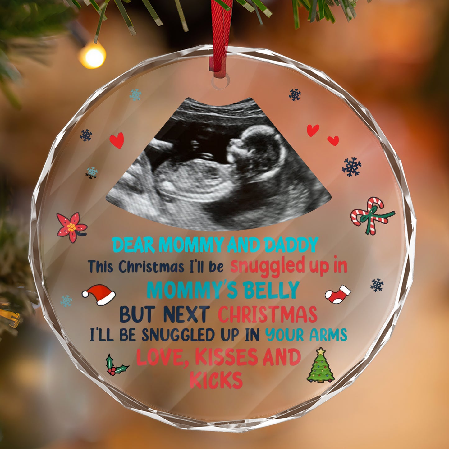 Personalized Ornament Dear Mommy And Daddy This Christmas I'll Be Snuggled Up In Mommy's Belly Ornament Holiday Decorations - LuthCreative