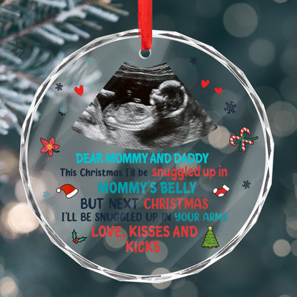 Personalized Ornament Dear Mommy And Daddy This Christmas I'll Be Snuggled Up In Mommy's Belly Ornament Holiday Decorations - LuthCreative