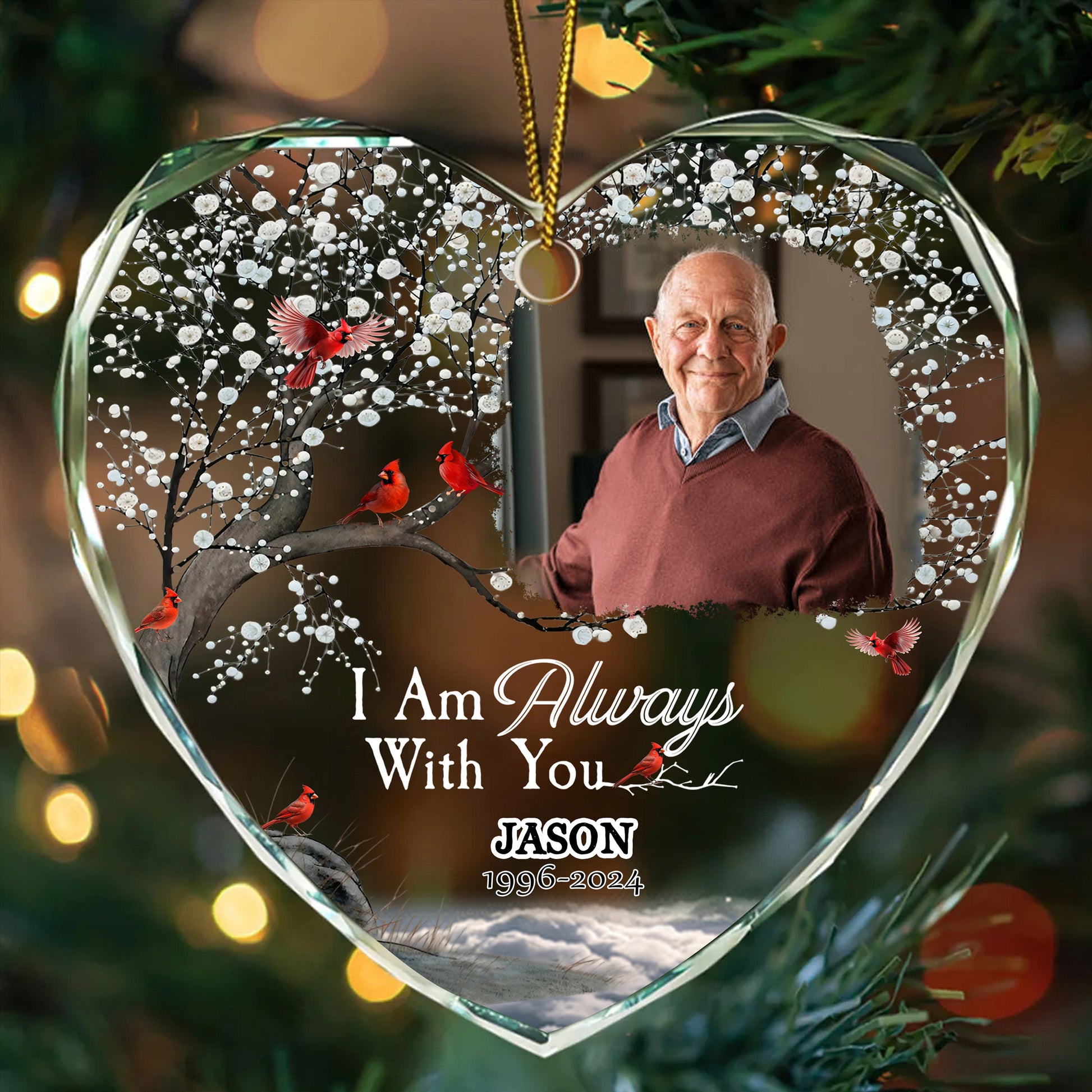 Personalized Ornament Memorial I'm always with you Heart Glass Ornament Holiday Decorations - LuthCreative