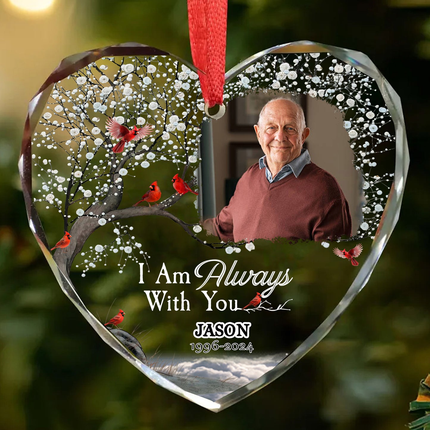 Personalized Ornament Memorial I'm always with you Heart Glass Ornament Holiday Decorations - LuthCreative