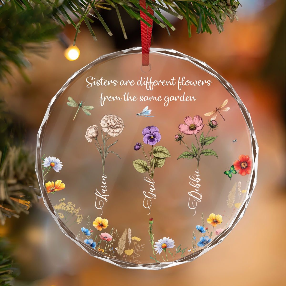 Personalized Ornament Sister Are Different Flowers From The Same Garden Glass Ornament Holiday Decorations - LuthCreative