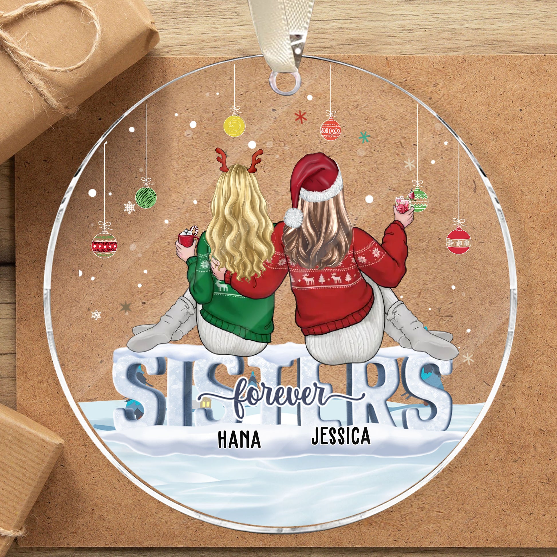 Personalized Ornament Sisters Forever Acrylic Ornament Holiday Decorations - LuthCreative