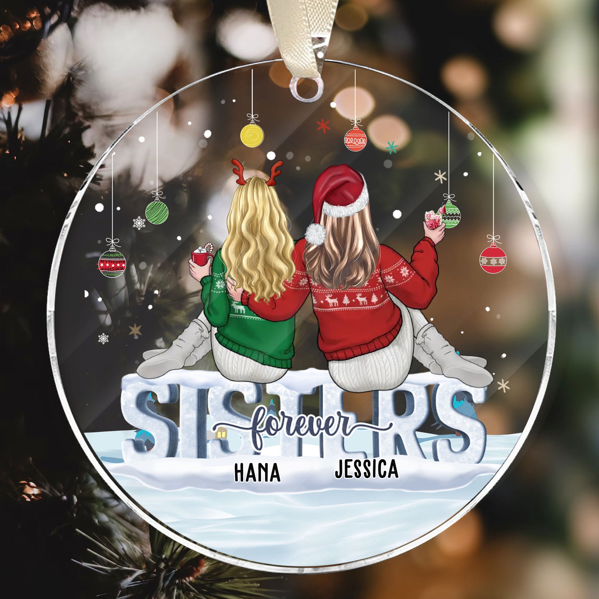 Personalized Ornament Sisters Forever Acrylic Ornament Holiday Decorations - LuthCreative